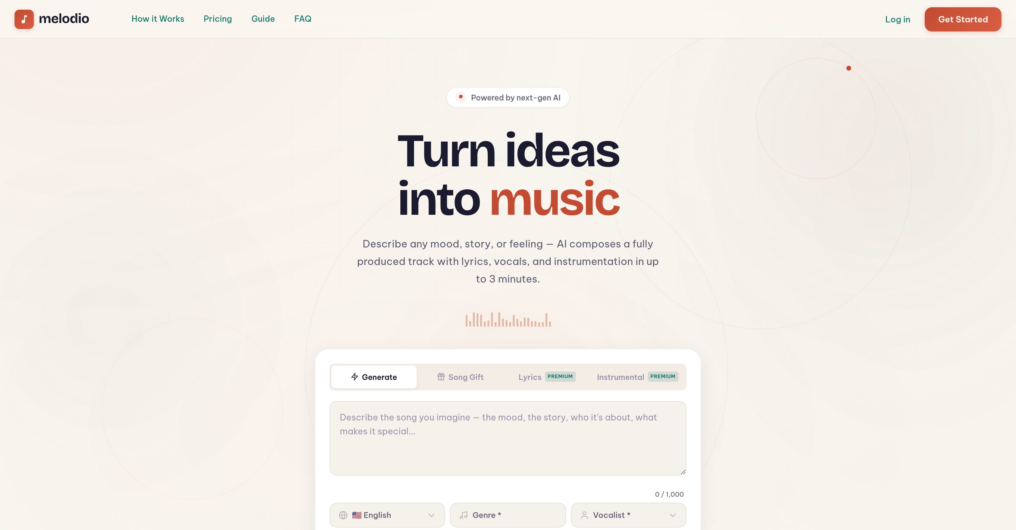 Melodio - Screenshot showing the interface and features of this AI tool