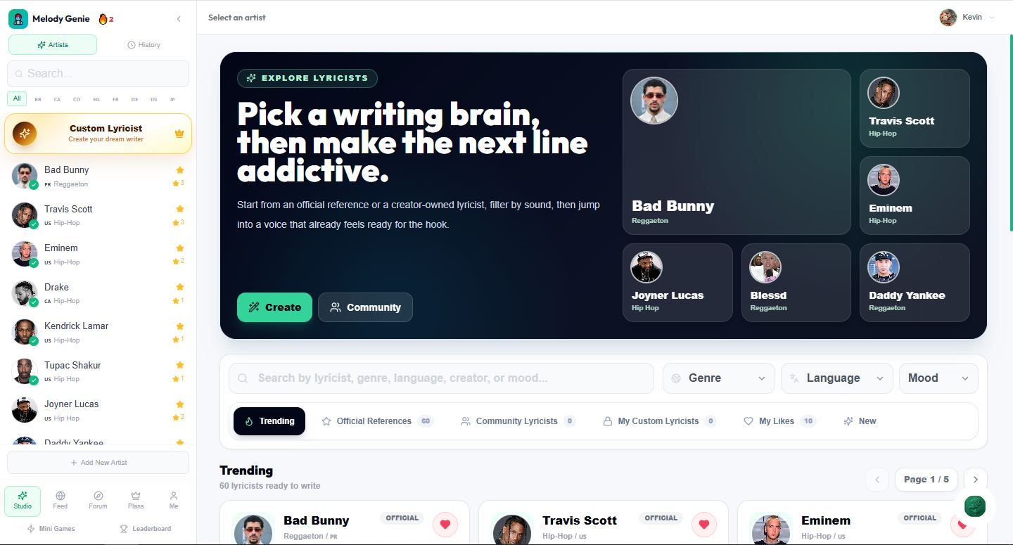 Melody Genie - Screenshot showing the interface and features of this AI tool