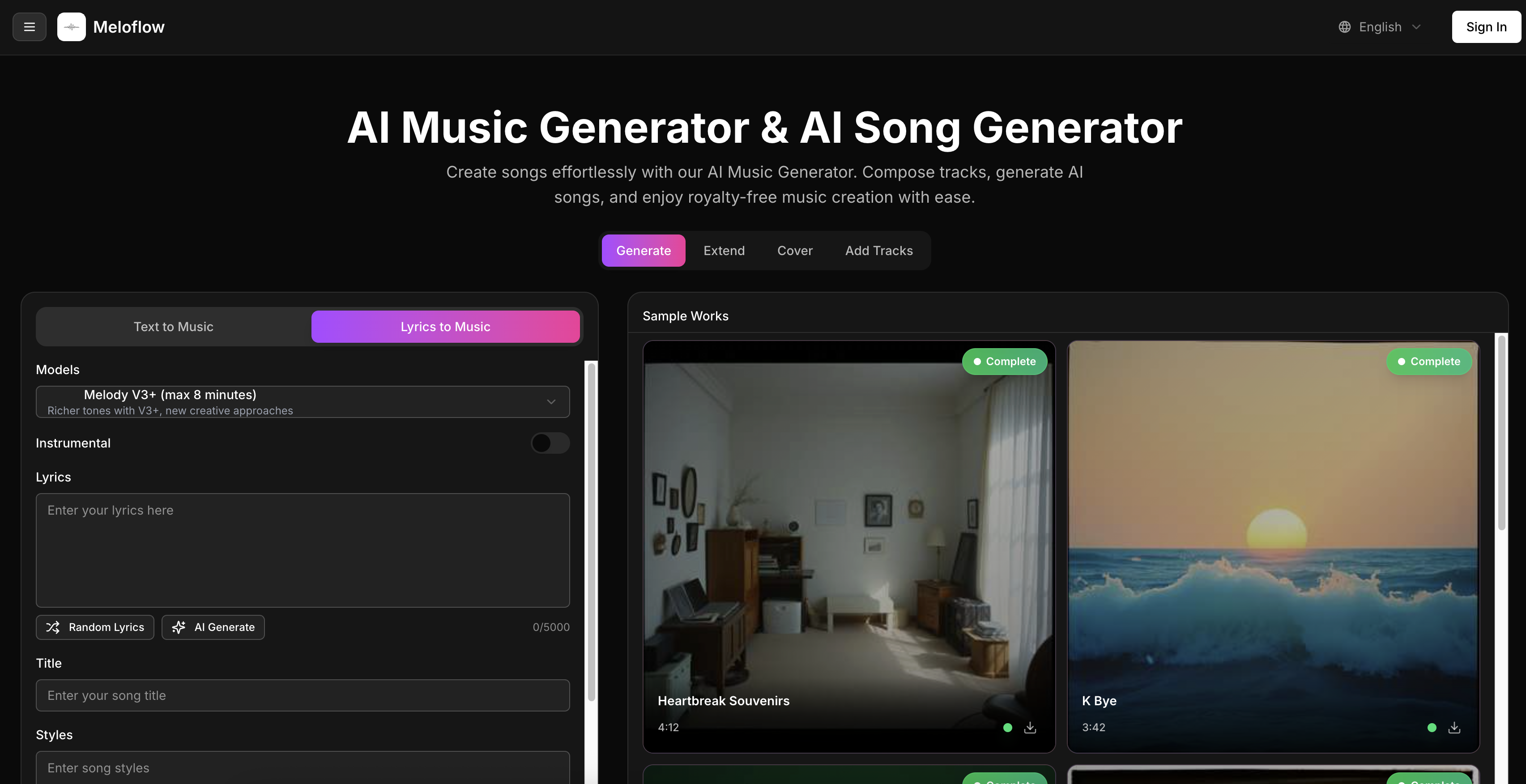 Meloflow AI - Screenshot showing the interface and features of this AI tool