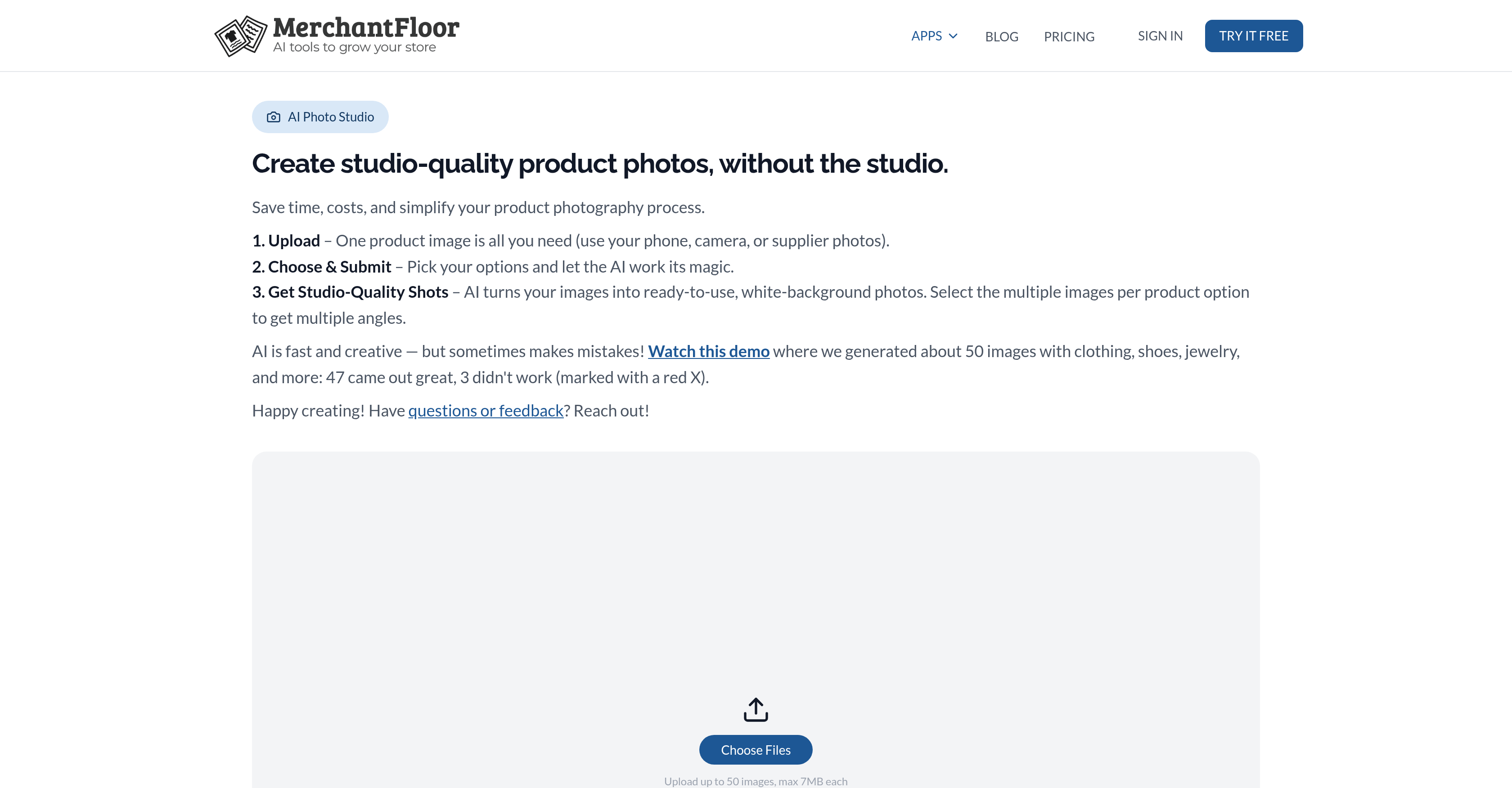 Product Photo Studio by MerchantFloor - Screenshot showing the interface and features of this AI tool