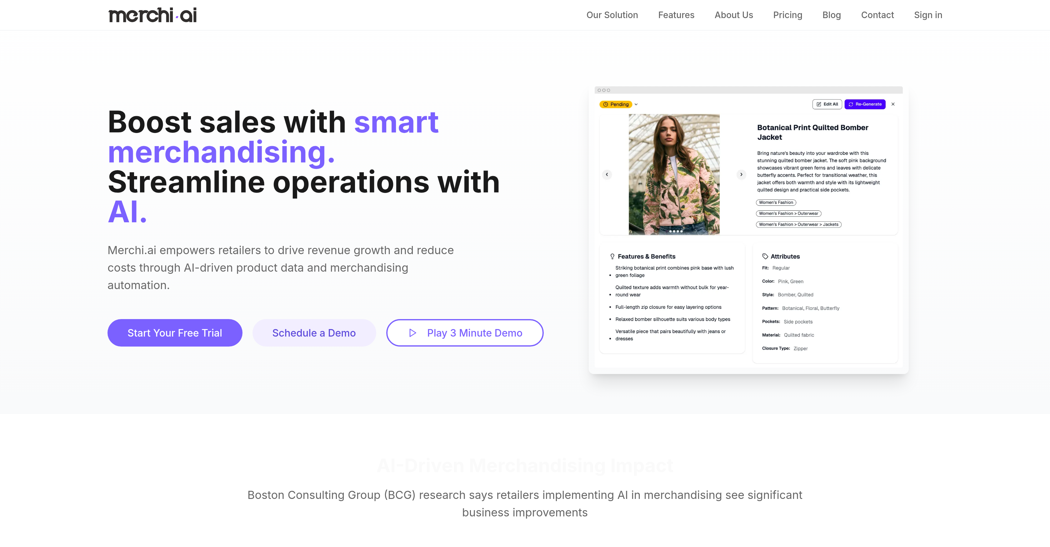 merchi.ai - Screenshot showing the interface and features of this AI tool
