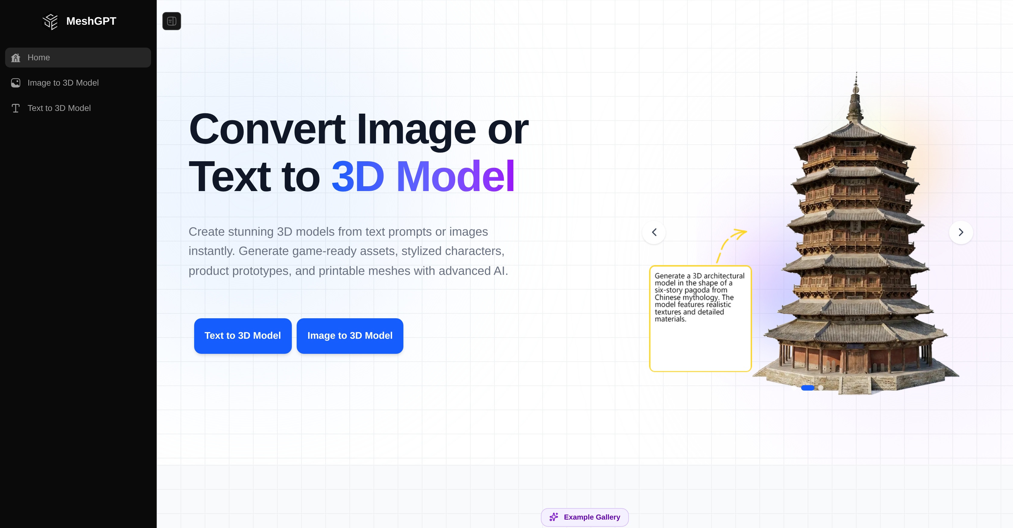MeshGPT - Screenshot showing the interface and features of this AI tool