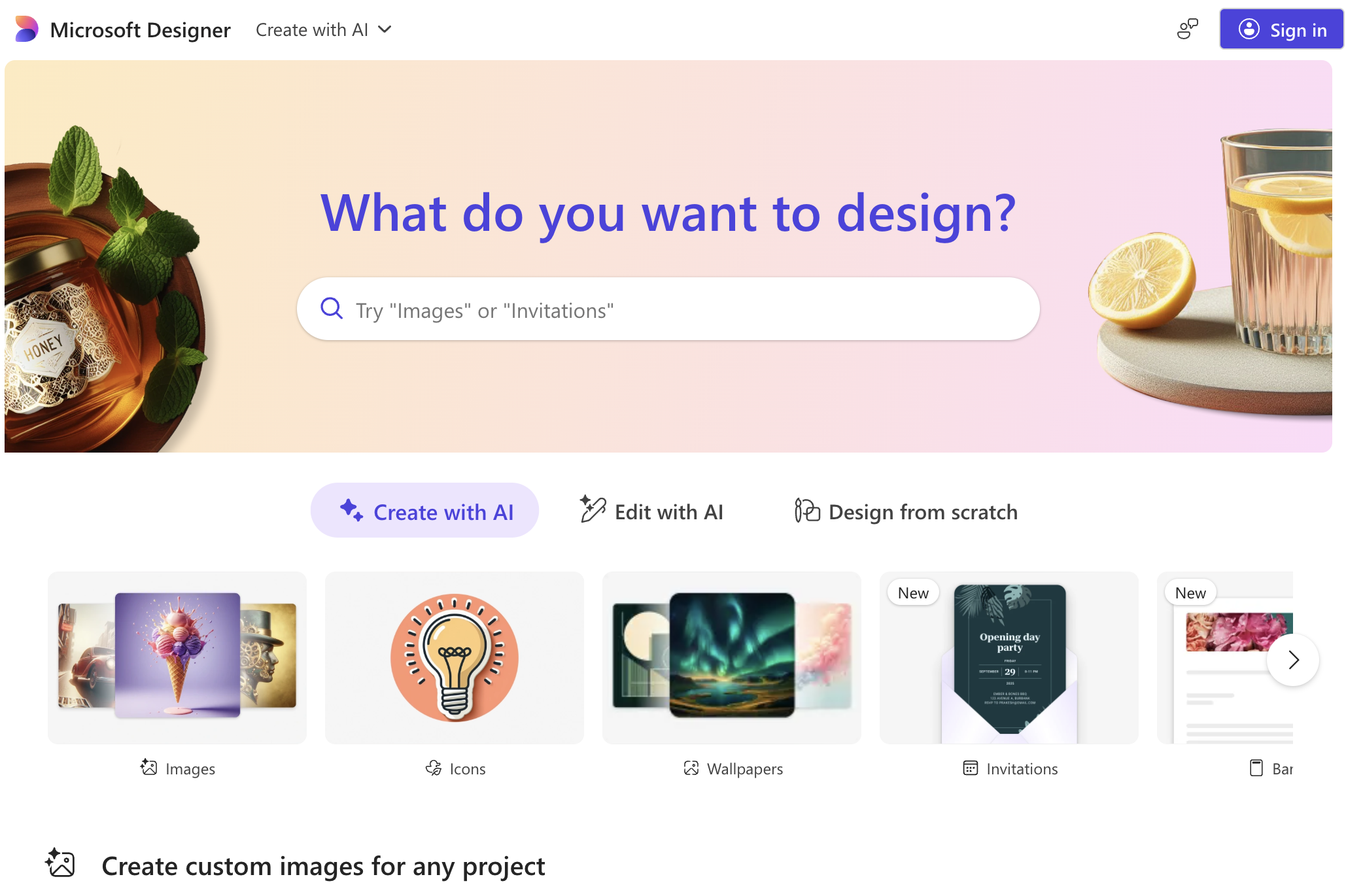 Microsoft Designer - Screenshot showing the interface and features of this AI tool