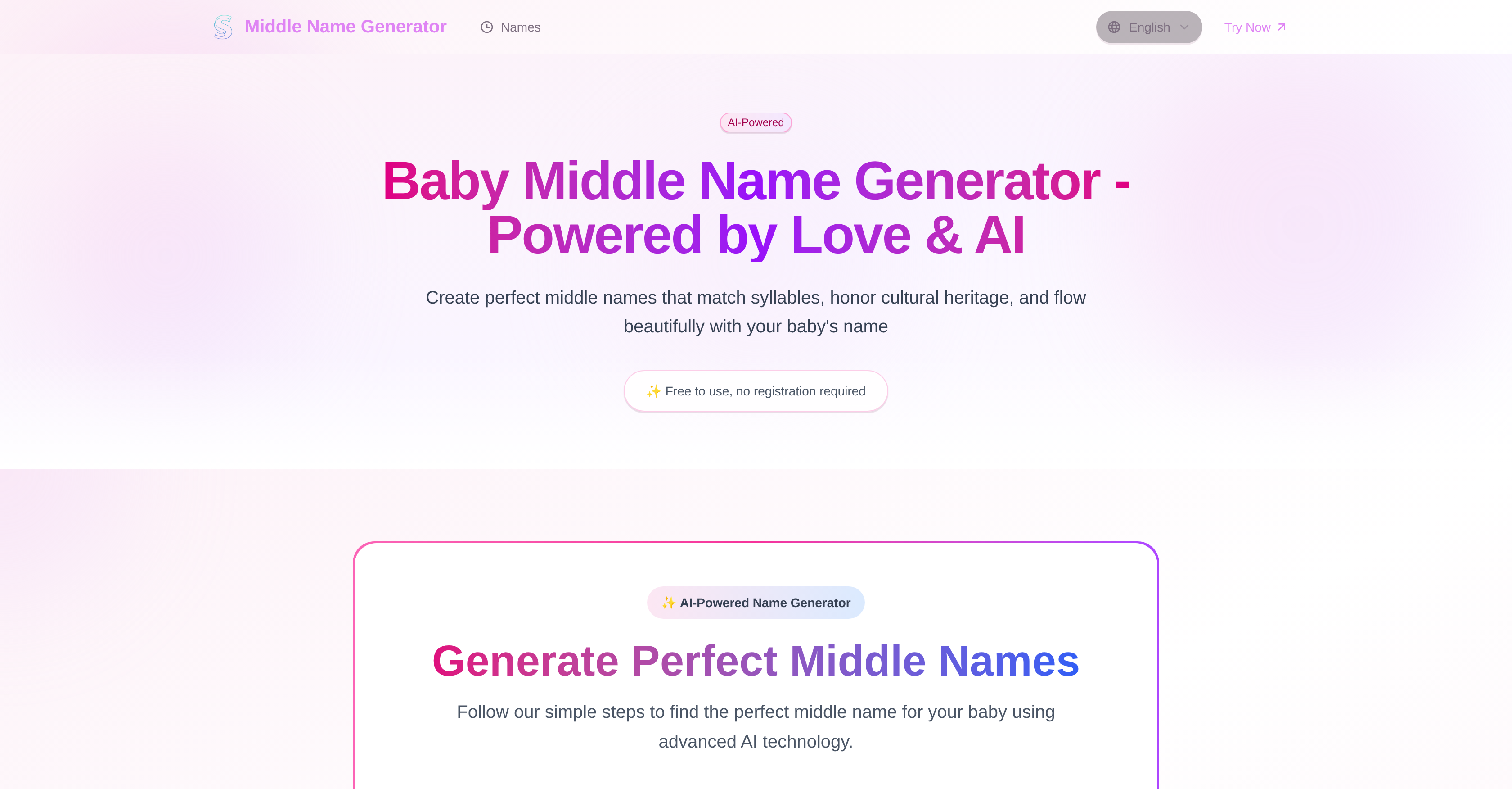 Middle Name Generator.net - Screenshot showing the interface and features of this AI tool