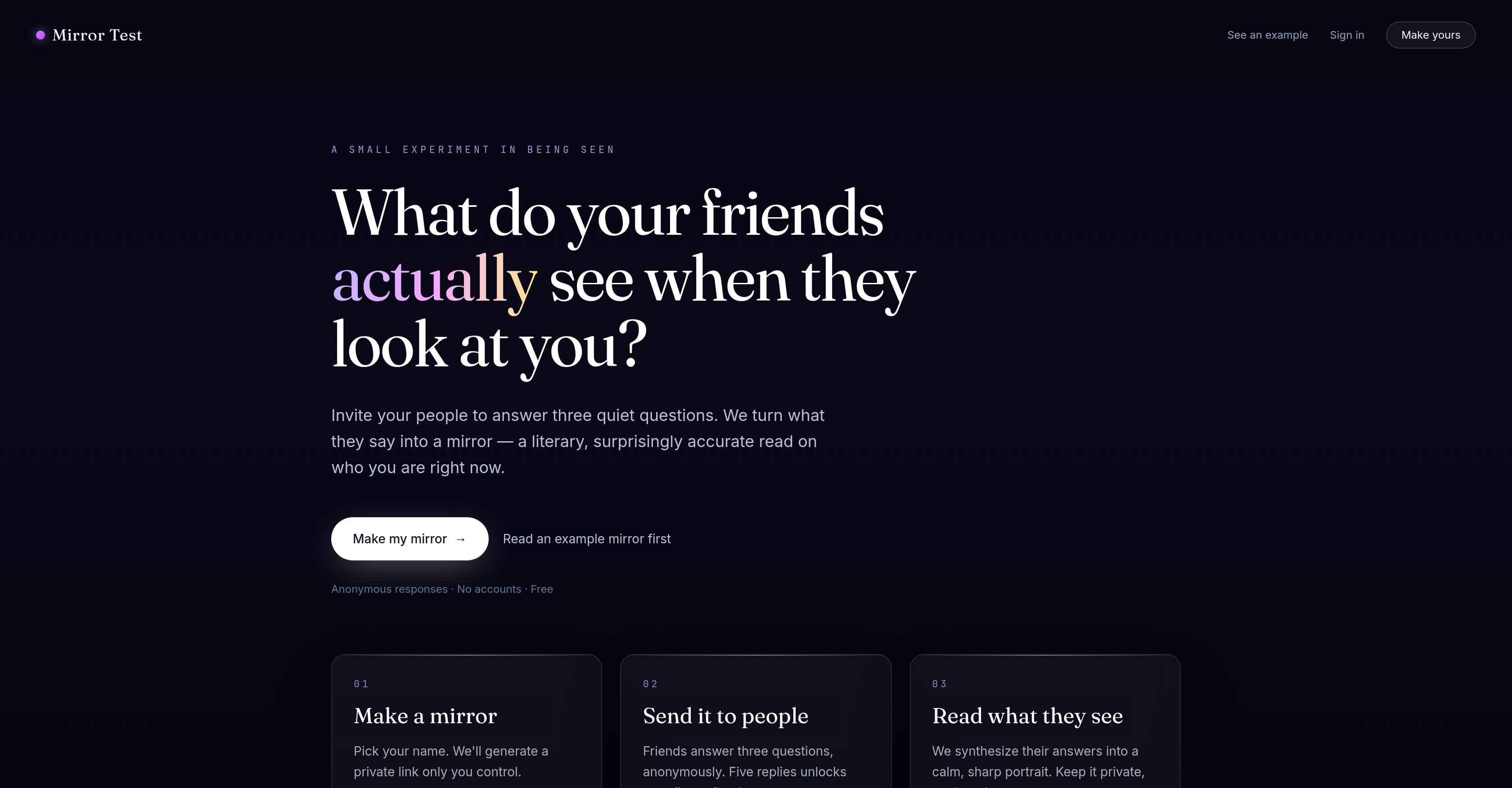 Mirror Test - Screenshot showing the interface and features of this AI tool