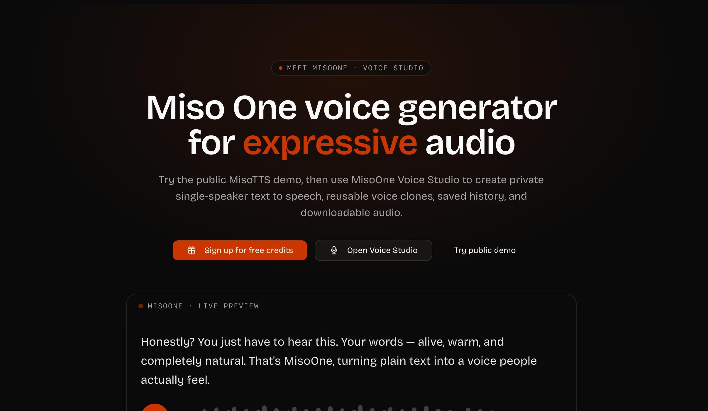 Miso One Voice Generator - Screenshot showing the interface and features of this AI tool