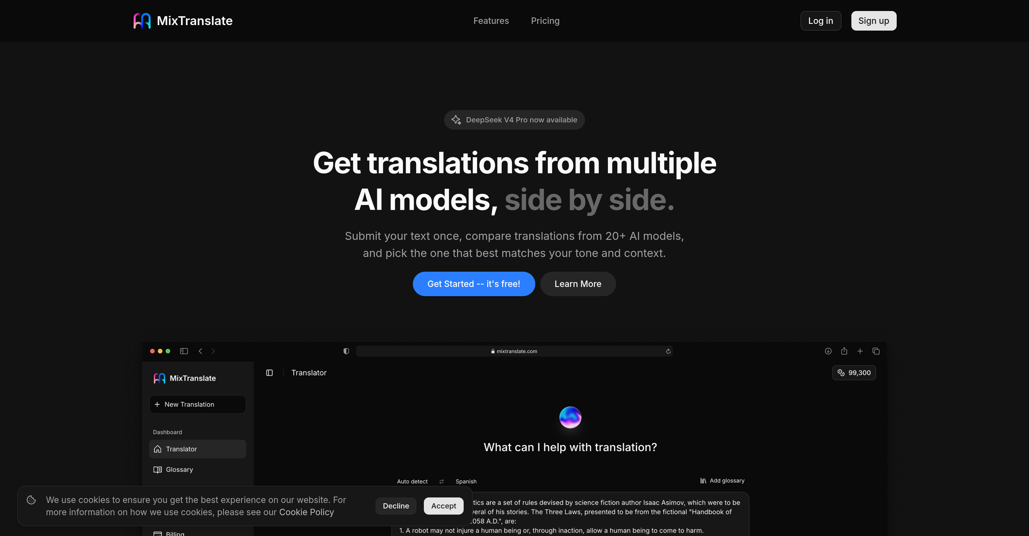 MixTranslate - Screenshot showing the interface and features of this AI tool