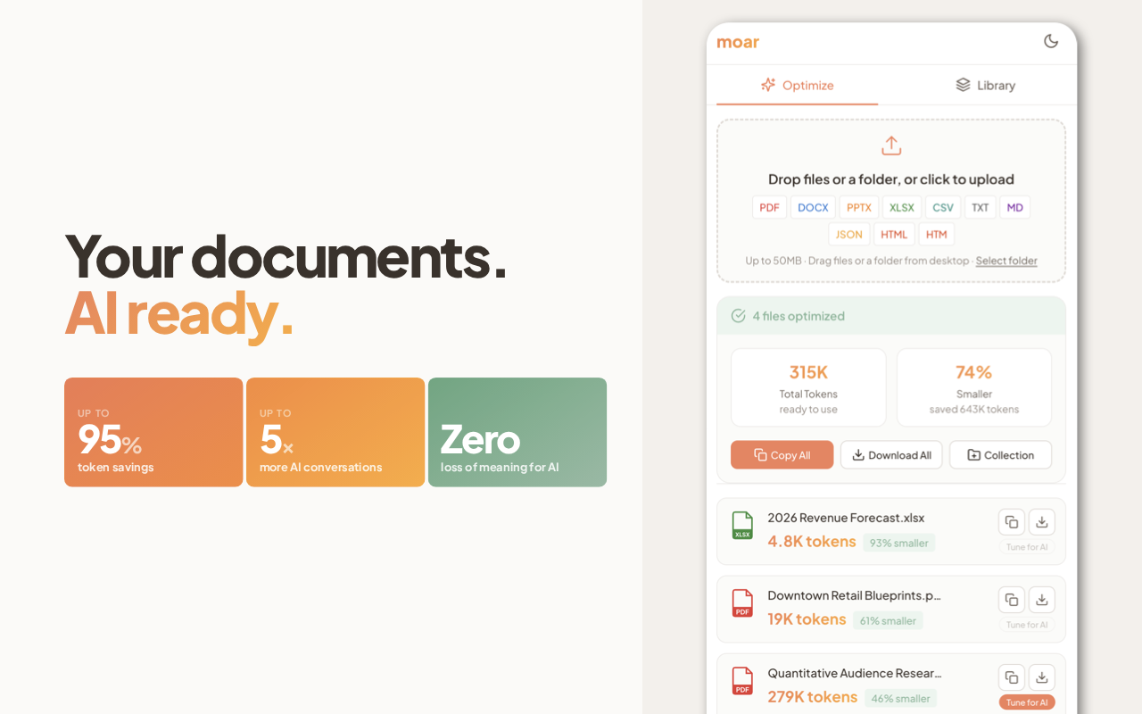moar - Screenshot showing the interface and features of this AI tool