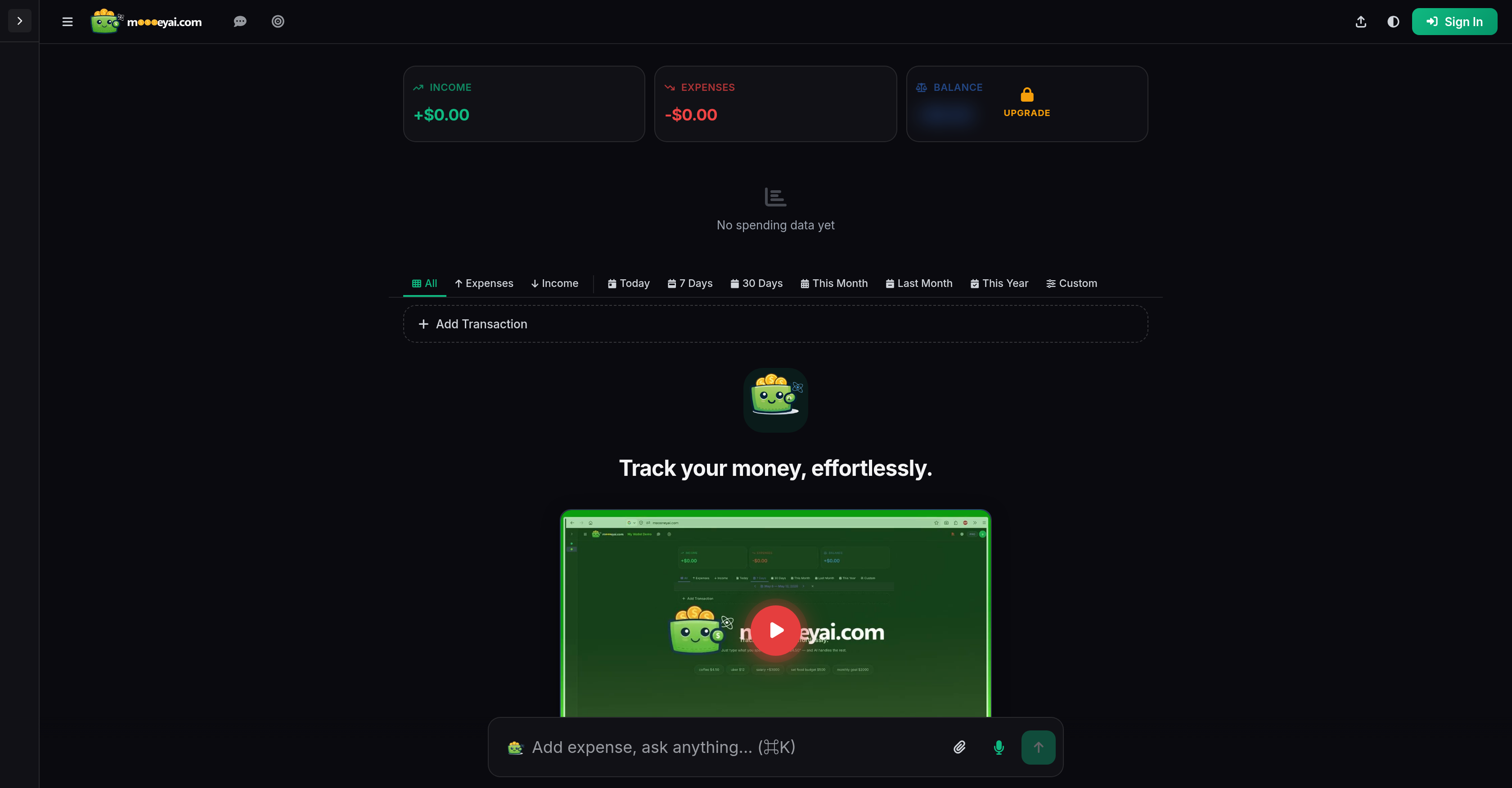 Moooney AI - Screenshot showing the interface and features of this AI tool