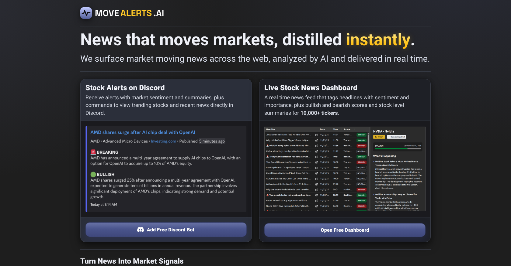 MoveAlerts.ai - Screenshot showing the interface and features of this AI tool