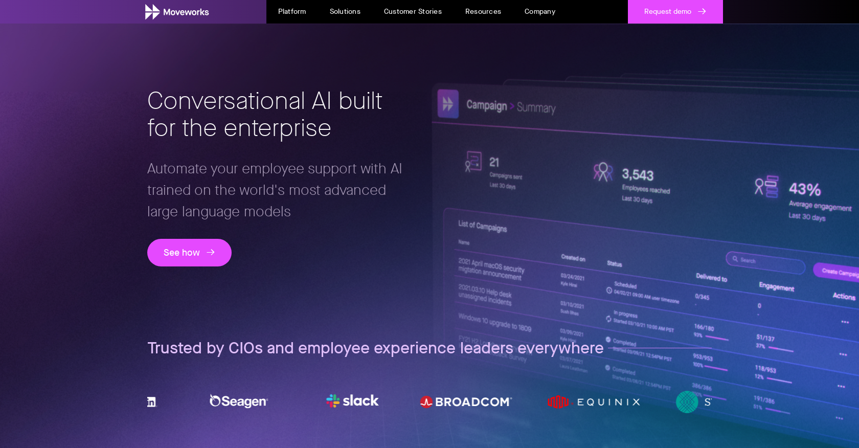 Moveworks - Screenshot showing the interface and features of this AI tool