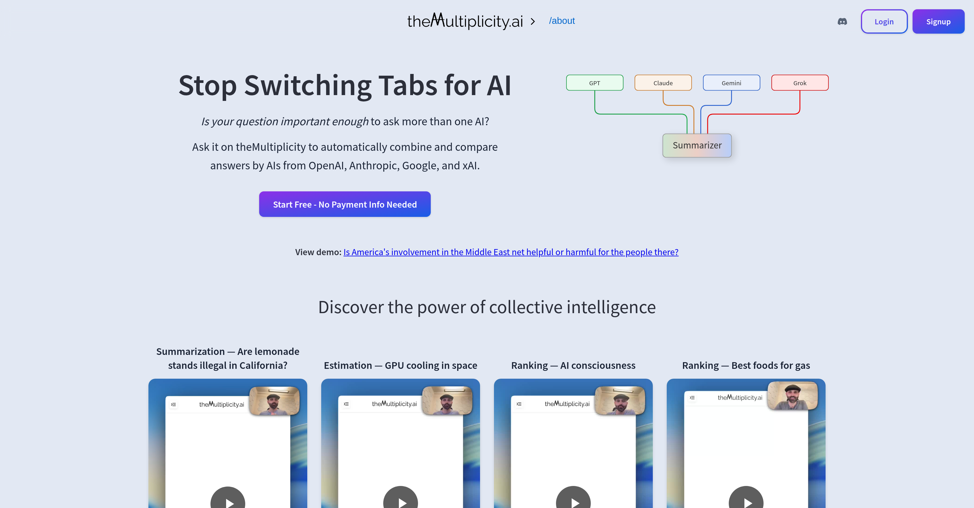 theMultiplicity.ai - Screenshot showing the interface and features of this AI tool