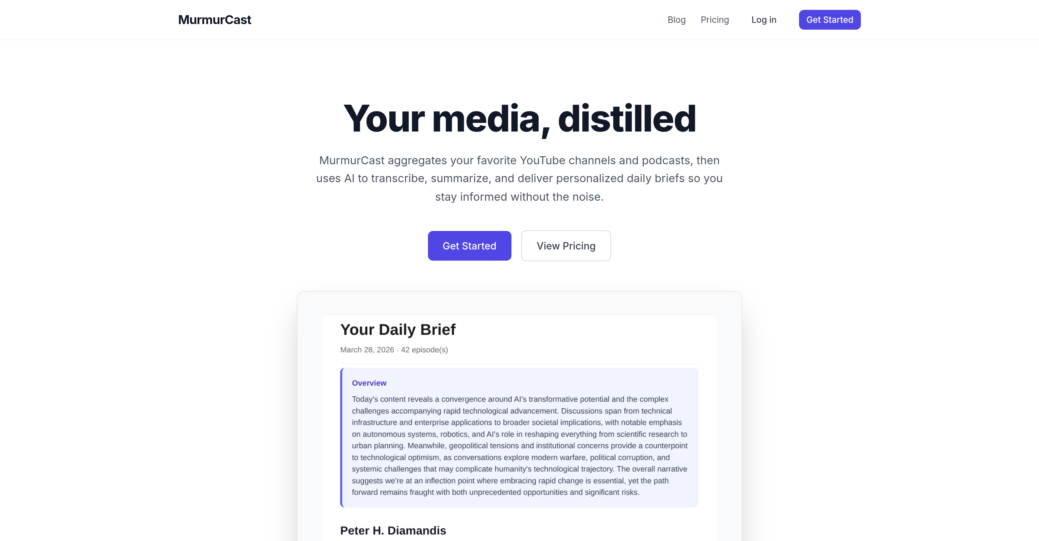 MurmurCast - Screenshot showing the interface and features of this AI tool