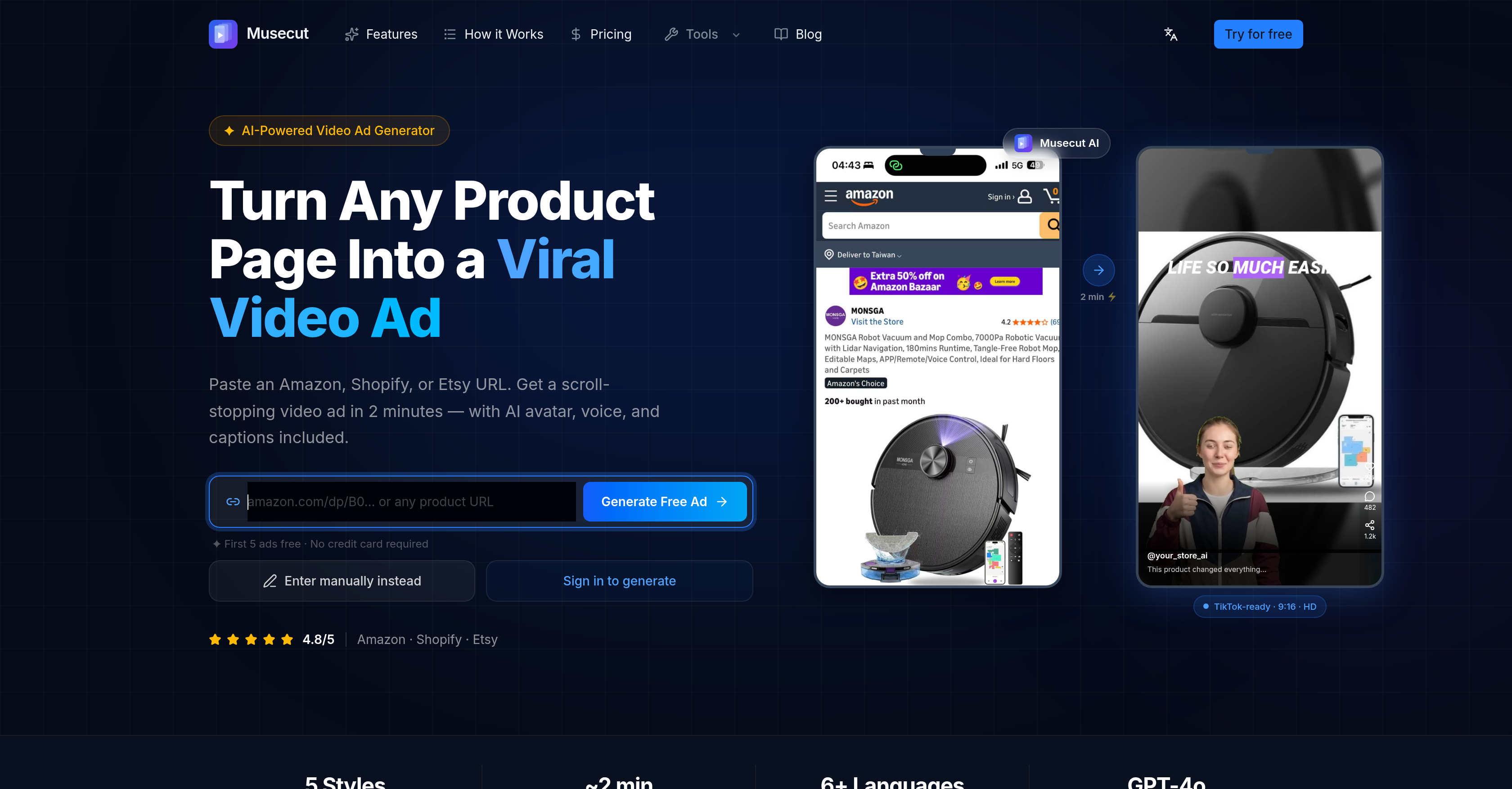 Musecut - Screenshot showing the interface and features of this AI tool
