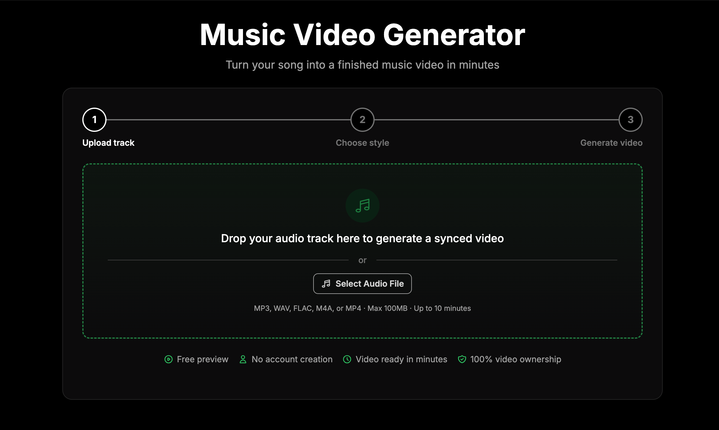 Music Video Generator - Screenshot showing the interface and features of this AI tool