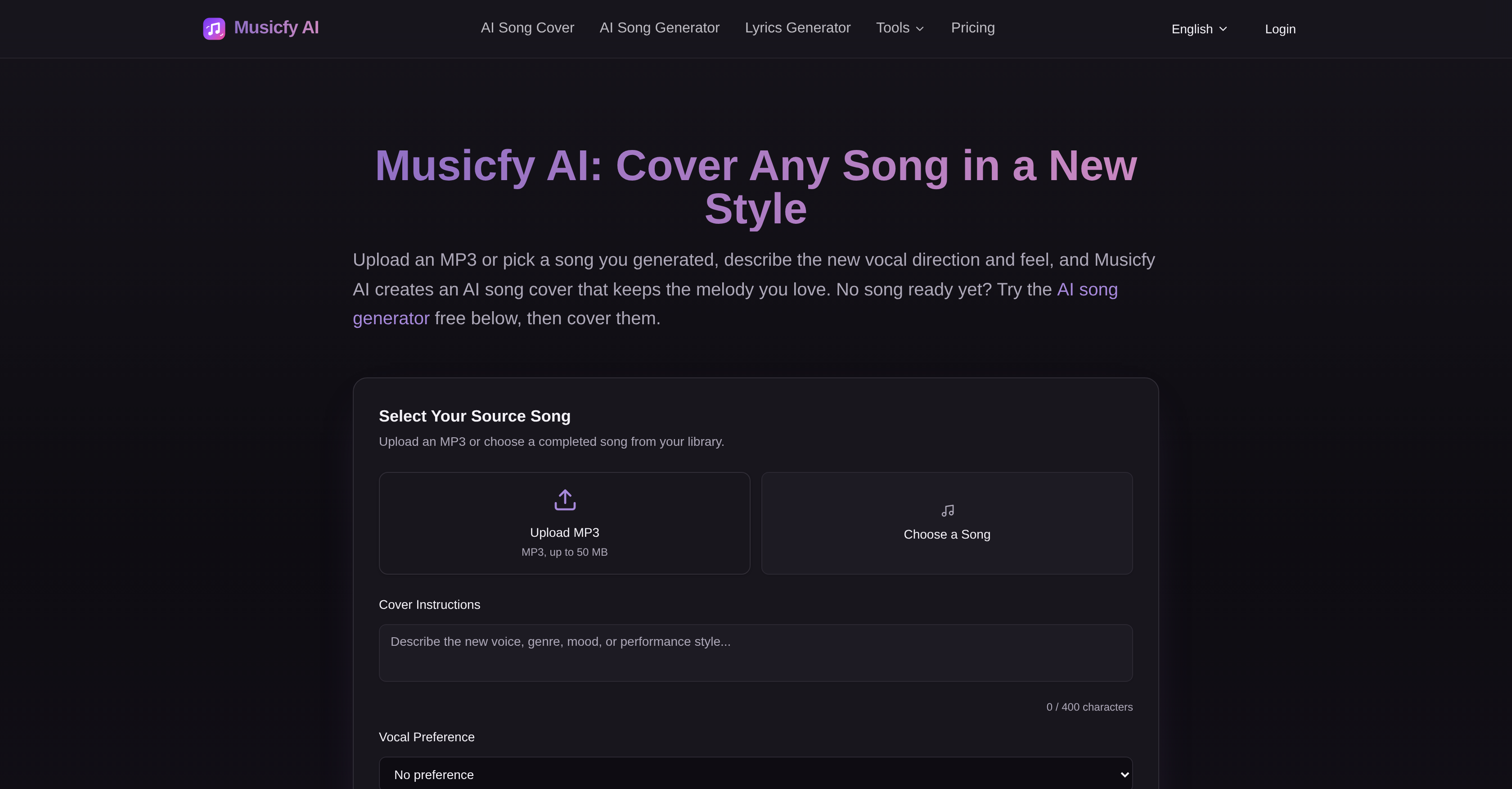 Musicfy AI - Screenshot showing the interface and features of this AI tool