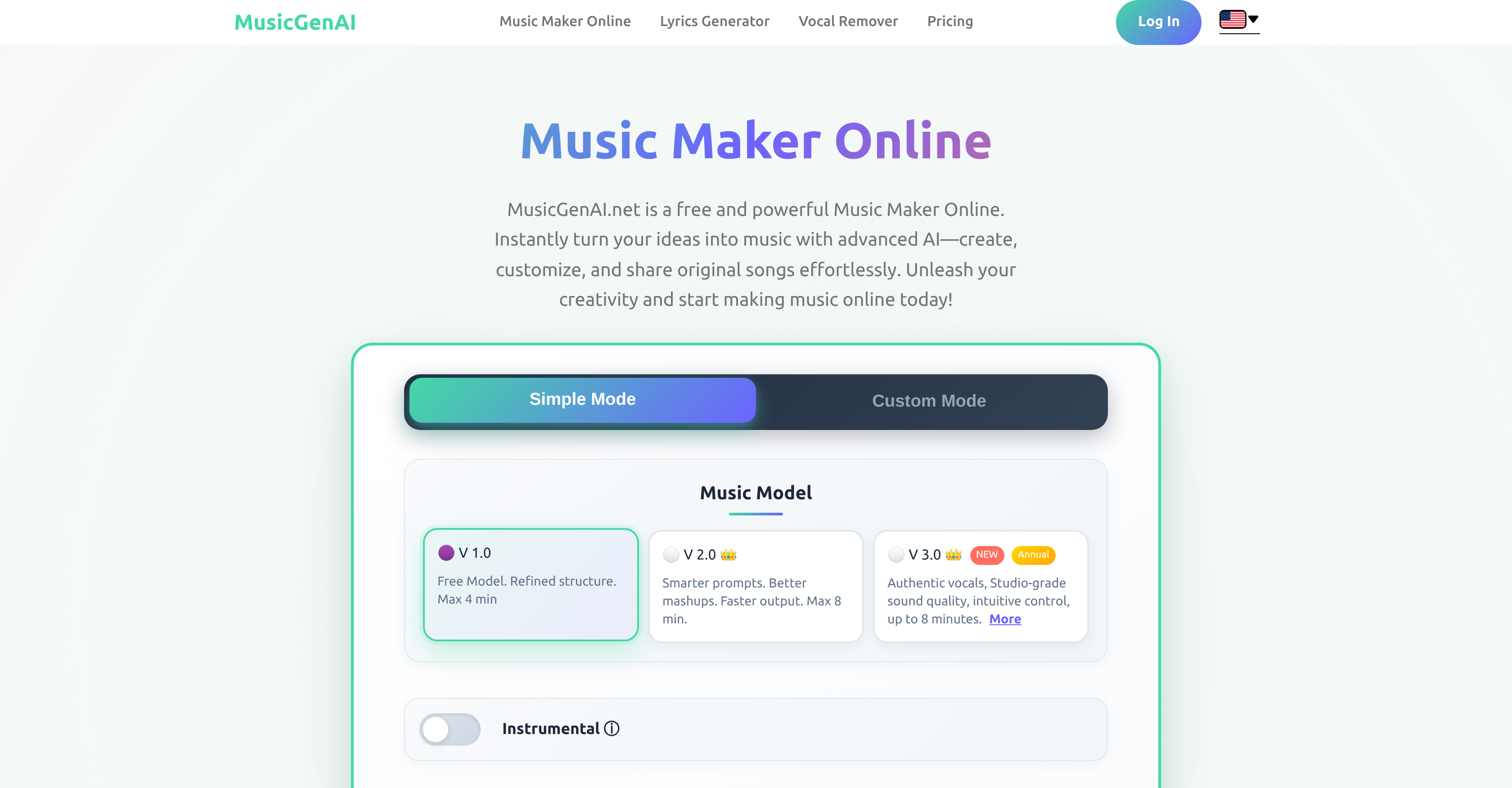 MusicGenAI - Screenshot showing the interface and features of this AI tool