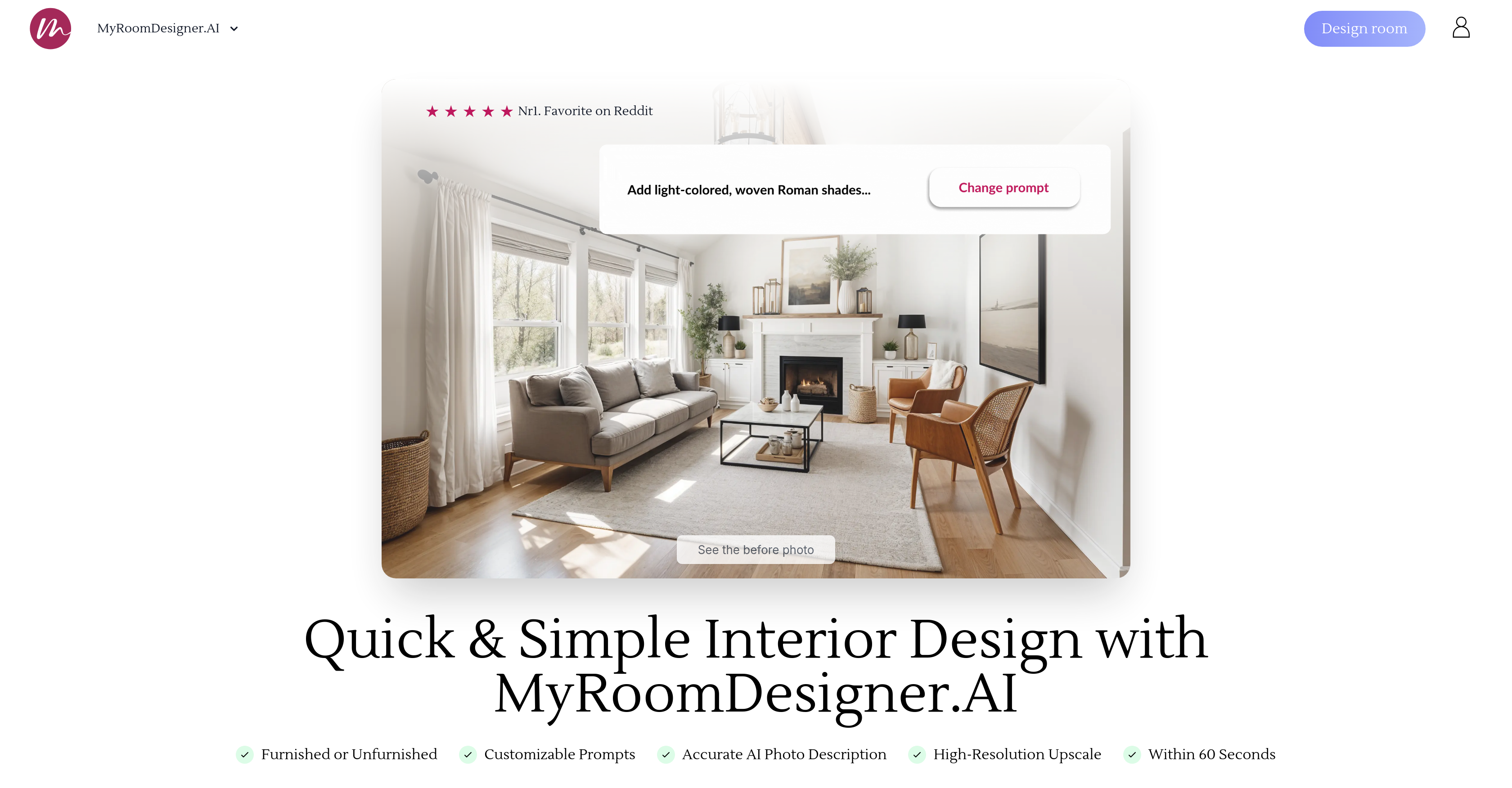 My AI Room Designer - Screenshot showing the interface and features of this AI tool