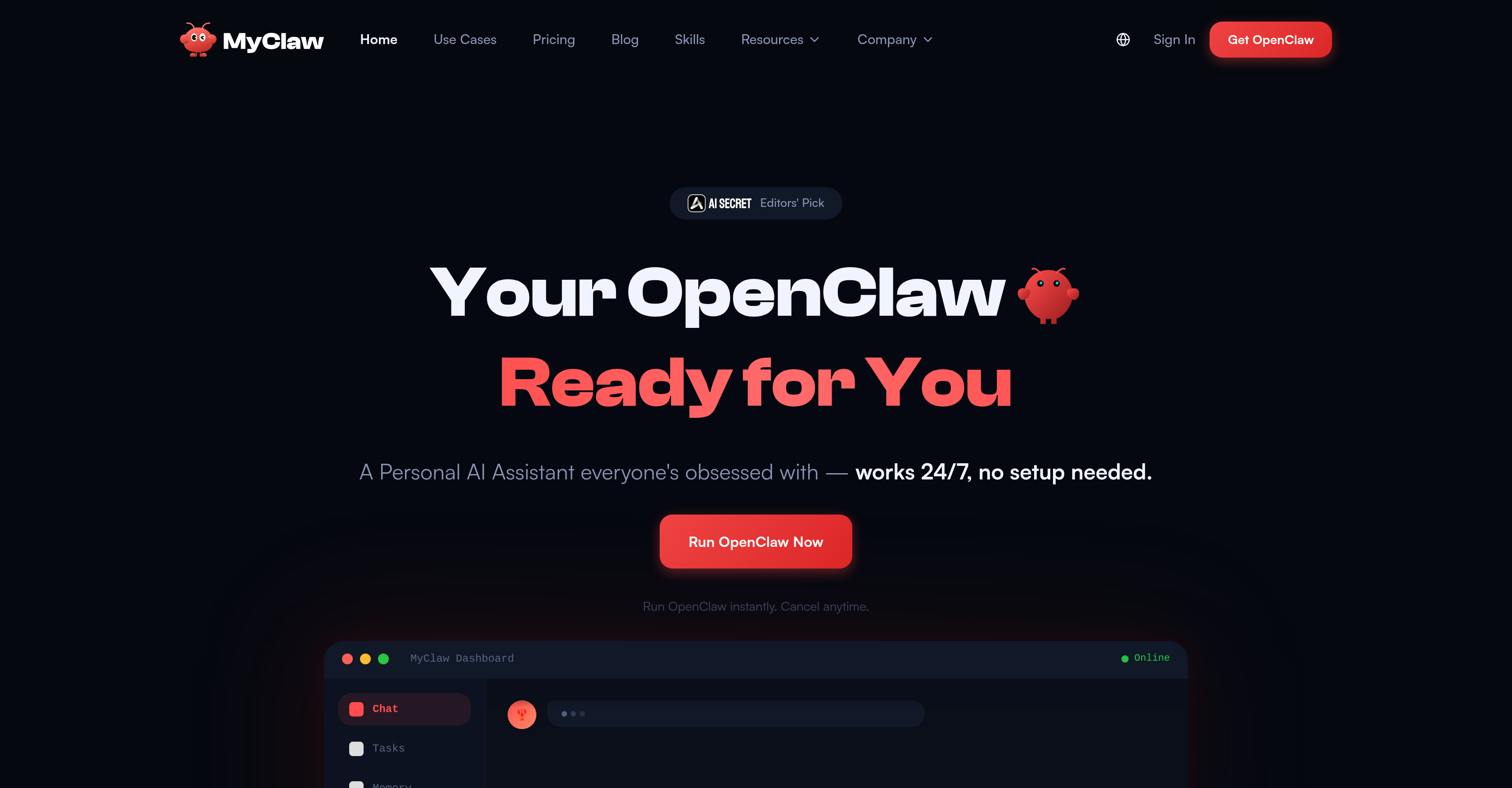 MyClaw.ai - Screenshot showing the interface and features of this AI tool