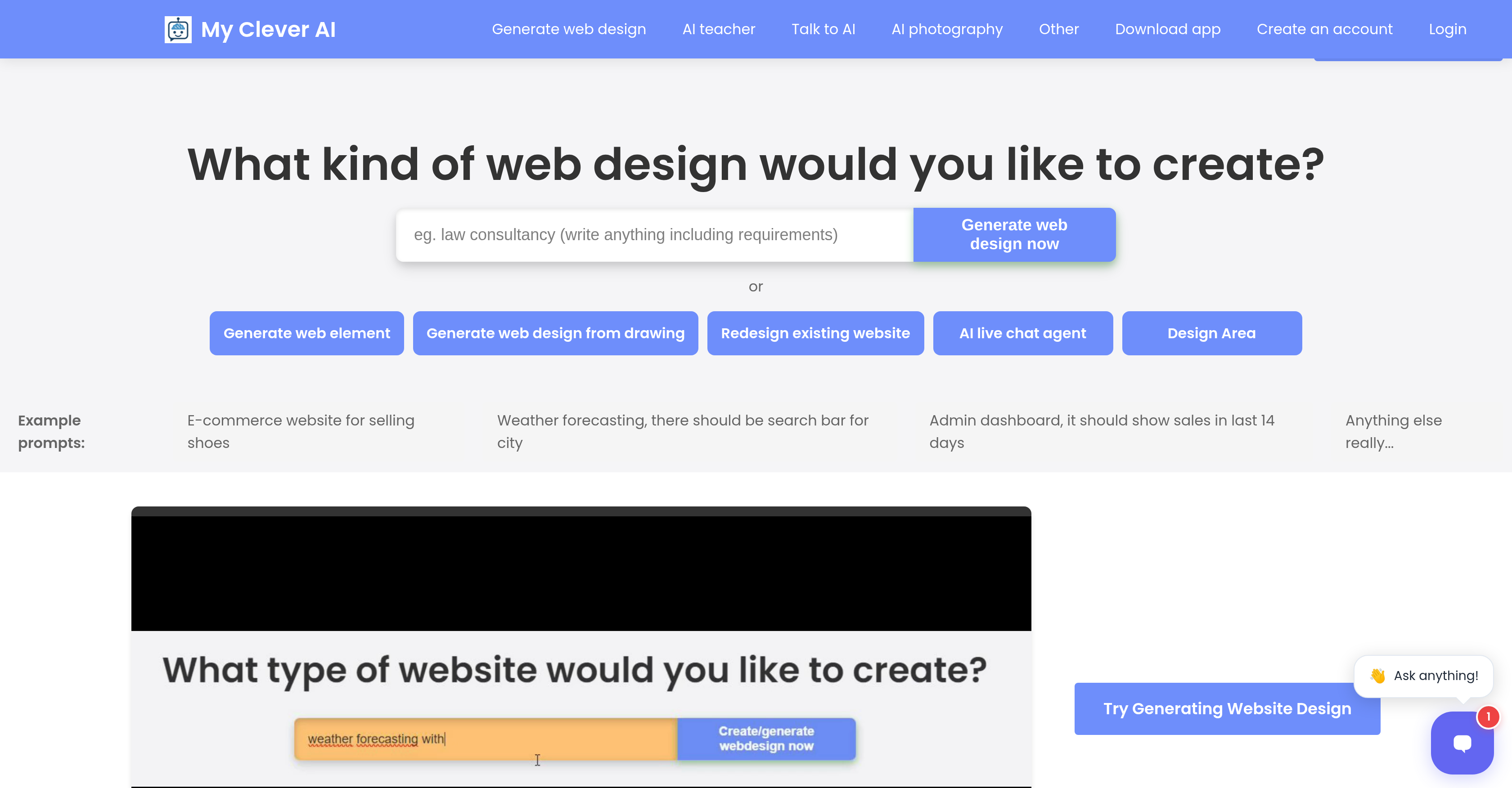 MyClever AI Website Builder - Screenshot showing the interface and features of this AI tool