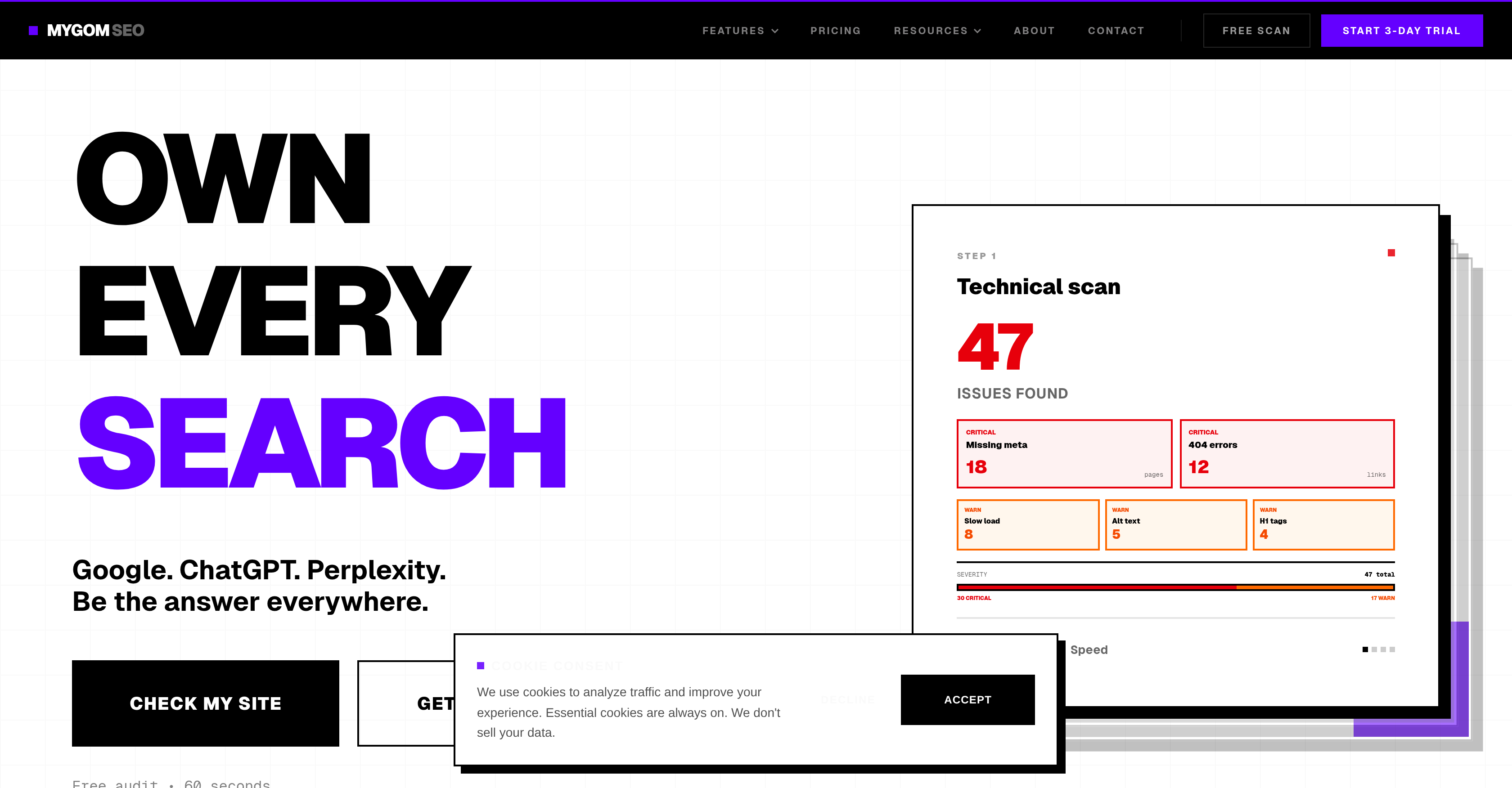 Mygom SEO - Screenshot showing the interface and features of this AI tool