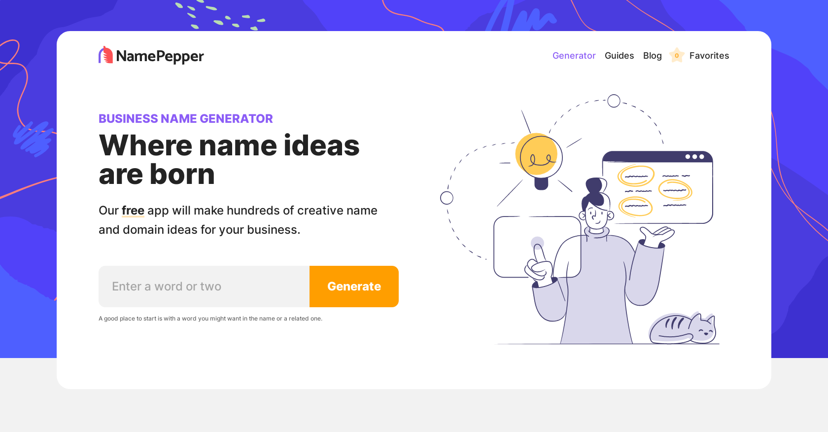 NamePepper - Screenshot showing the interface and features of this AI tool