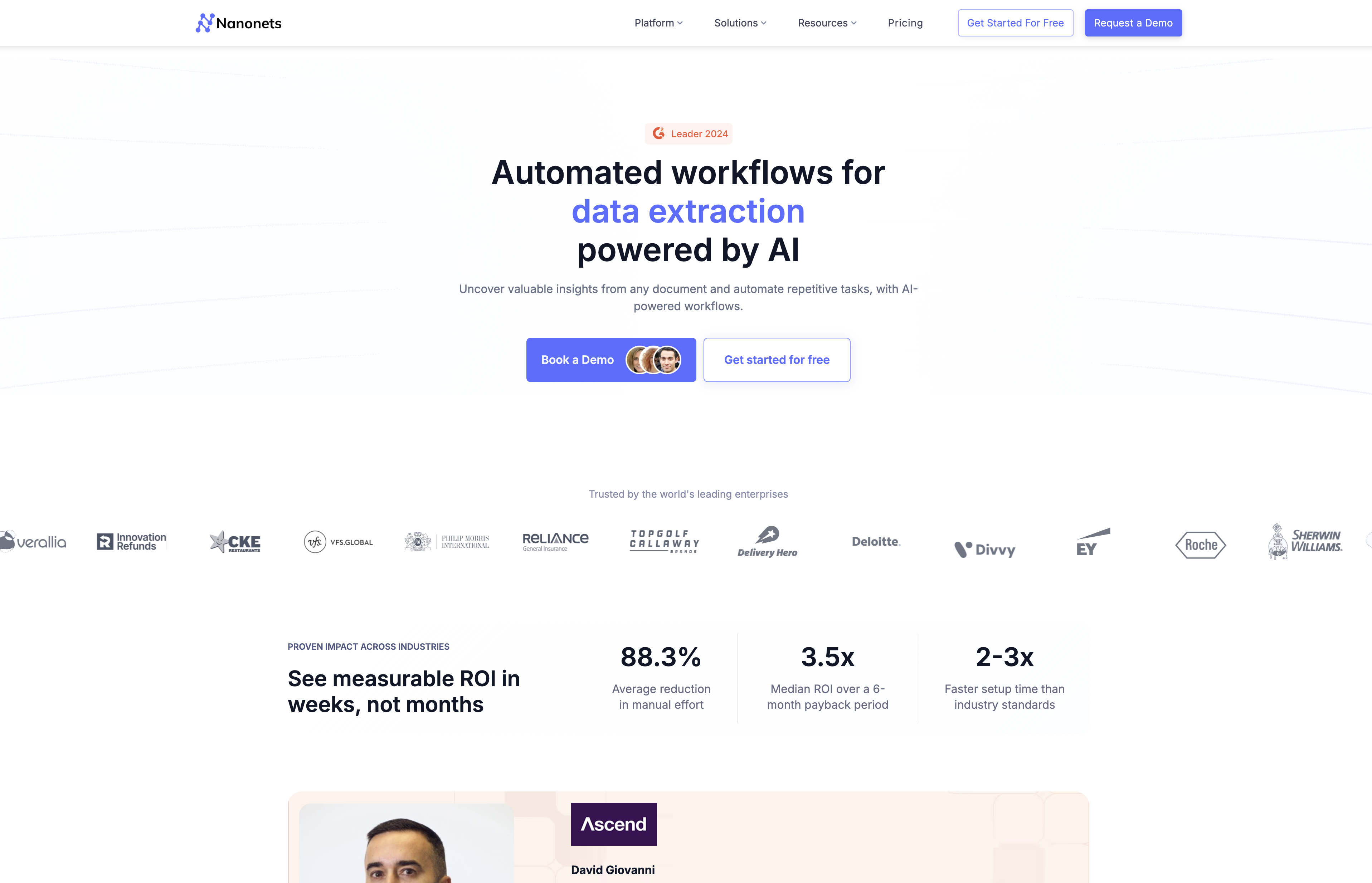 Nanonets - Screenshot showing the interface and features of this AI tool