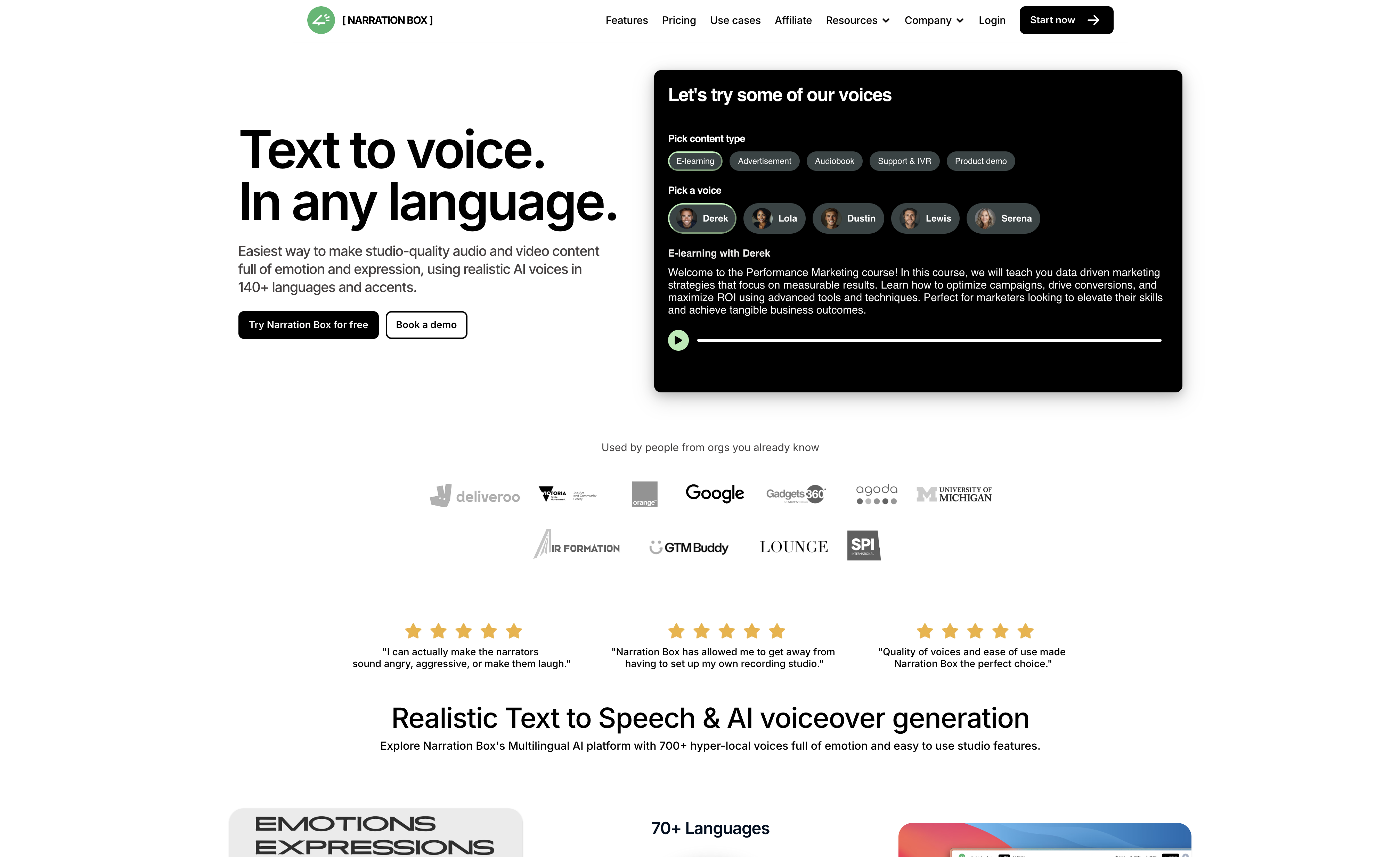 Narration Box - Screenshot showing the interface and features of this AI tool