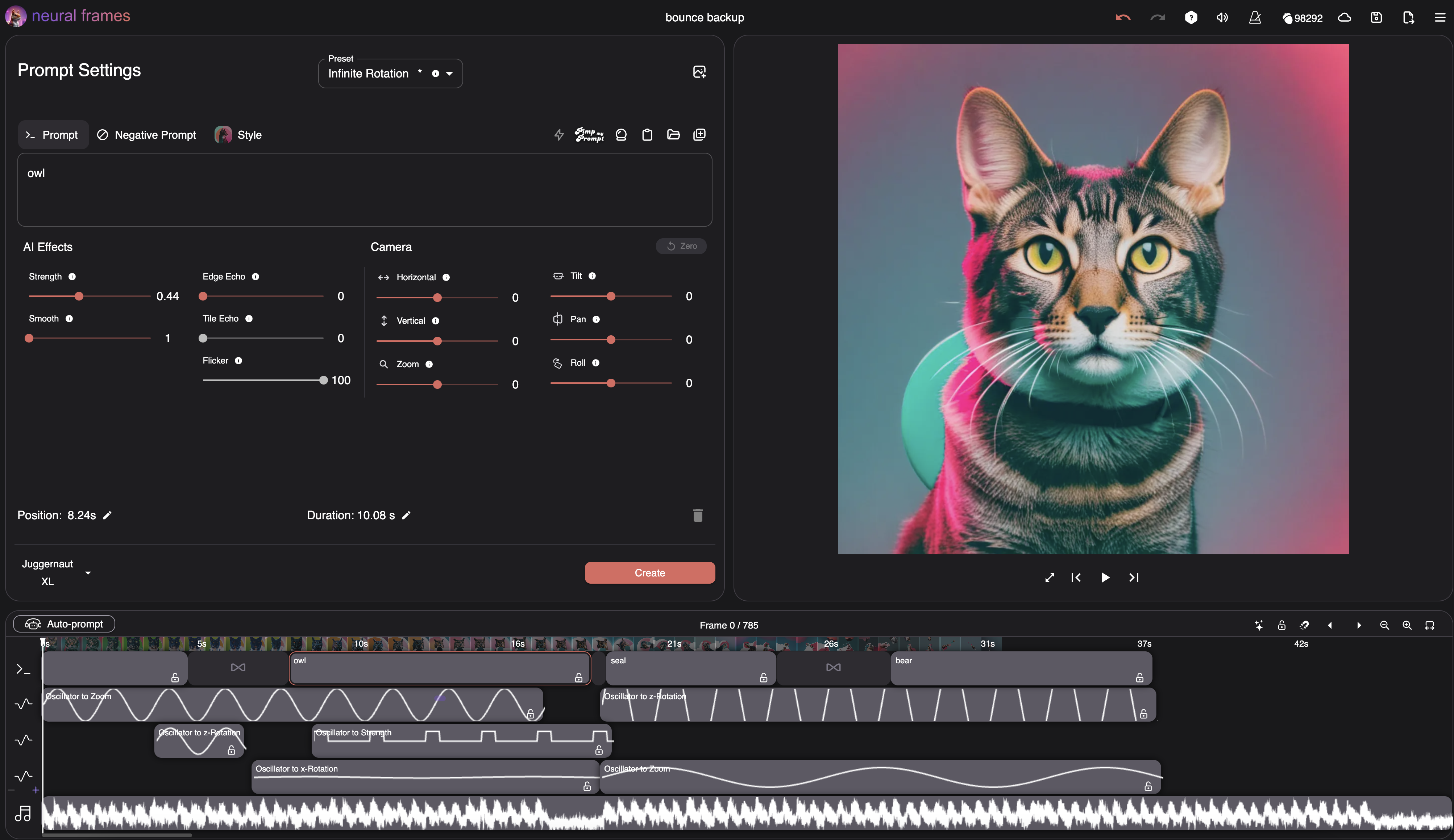 neural frames - Screenshot showing the interface and features of this AI tool