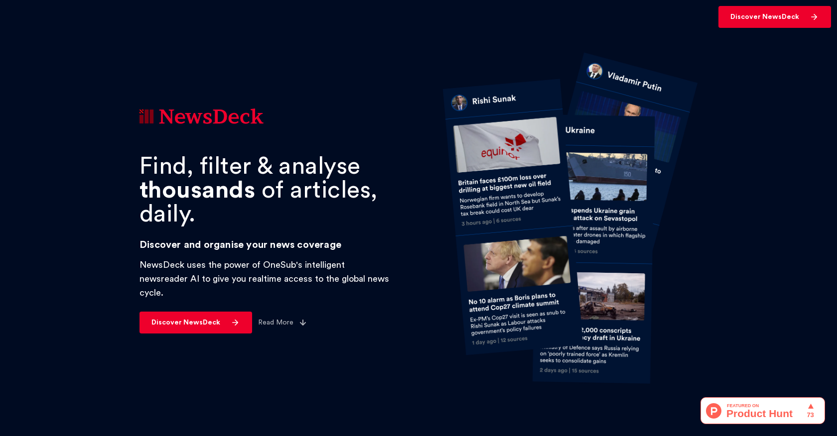 NewsDeck from OneSub - Screenshot showing the interface and features of this AI tool
