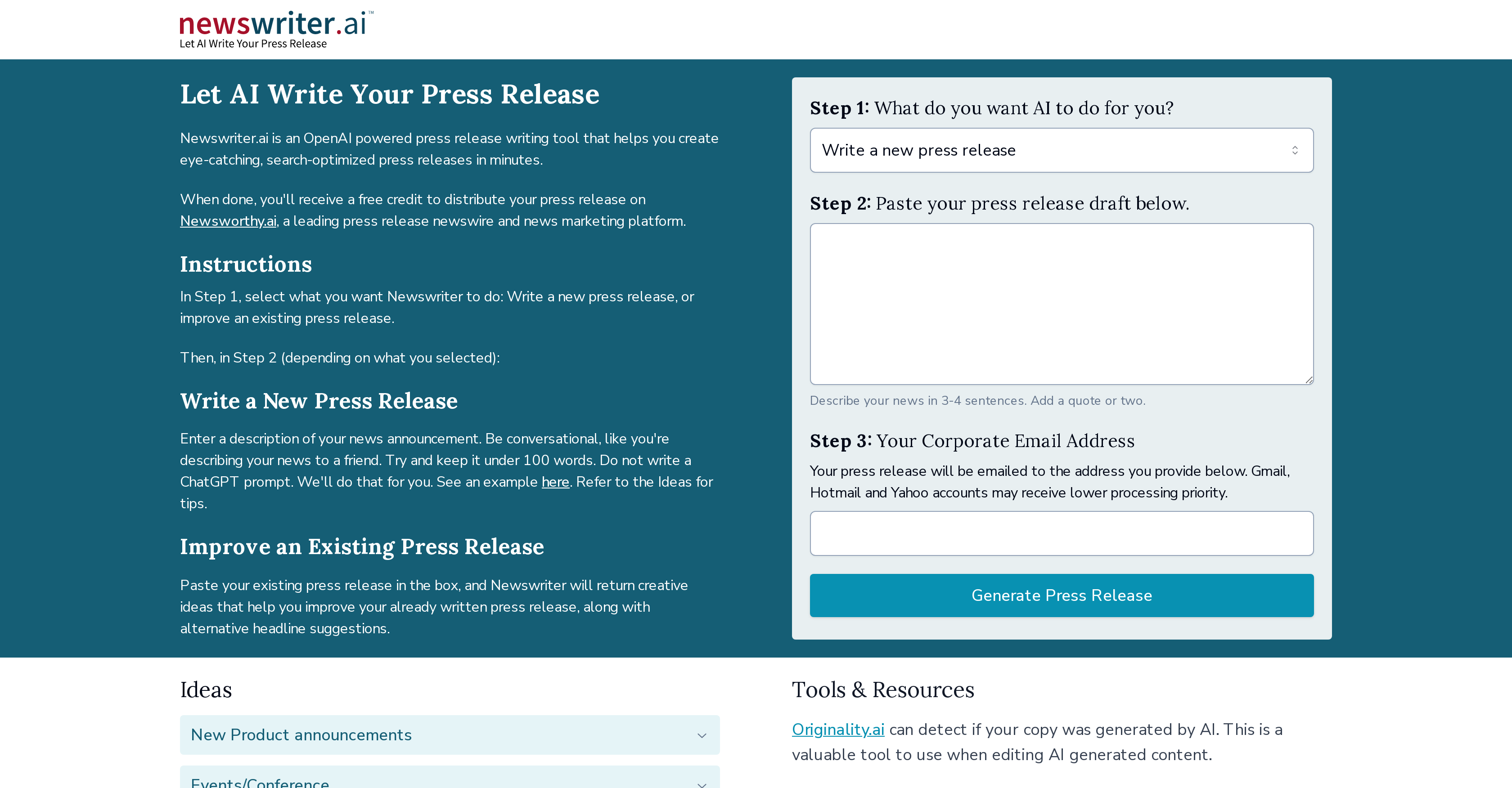 Newswriter - Screenshot showing the interface and features of this AI tool