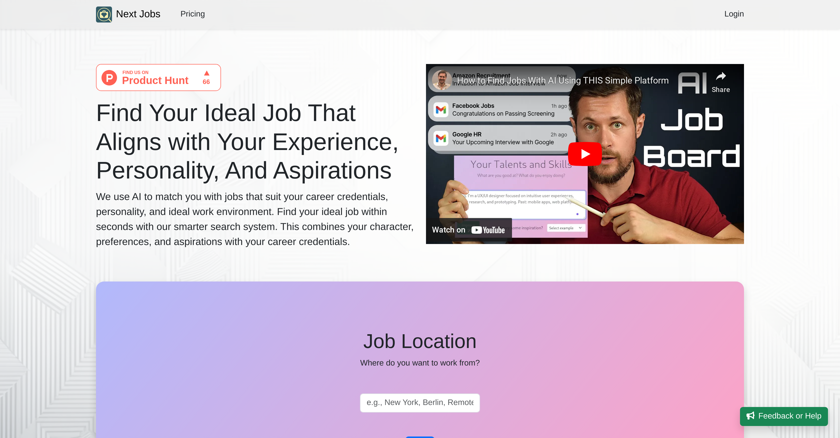 Next Jobs - Screenshot showing the interface and features of this AI tool