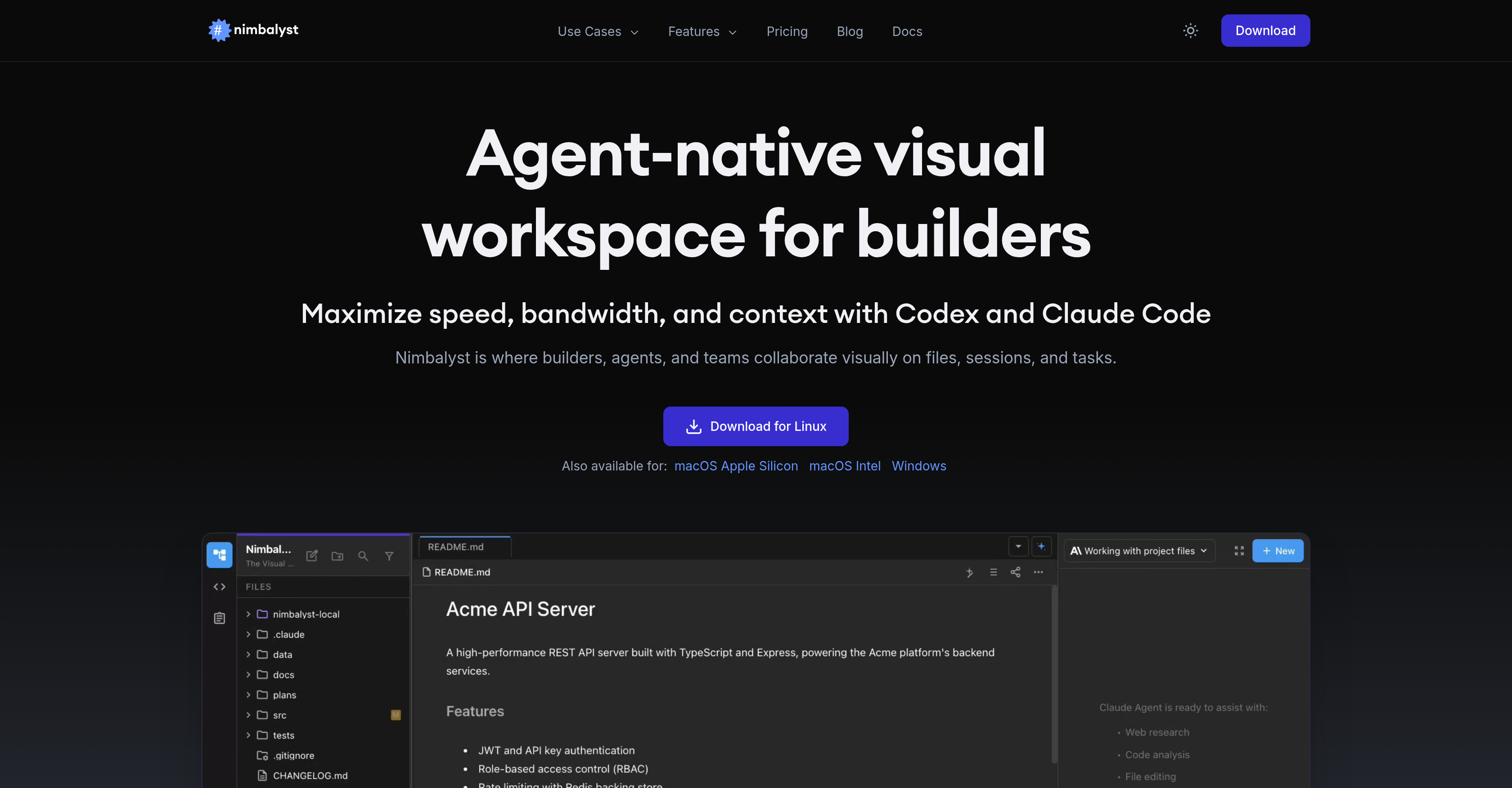Nimbalyst - Screenshot showing the interface and features of this AI tool