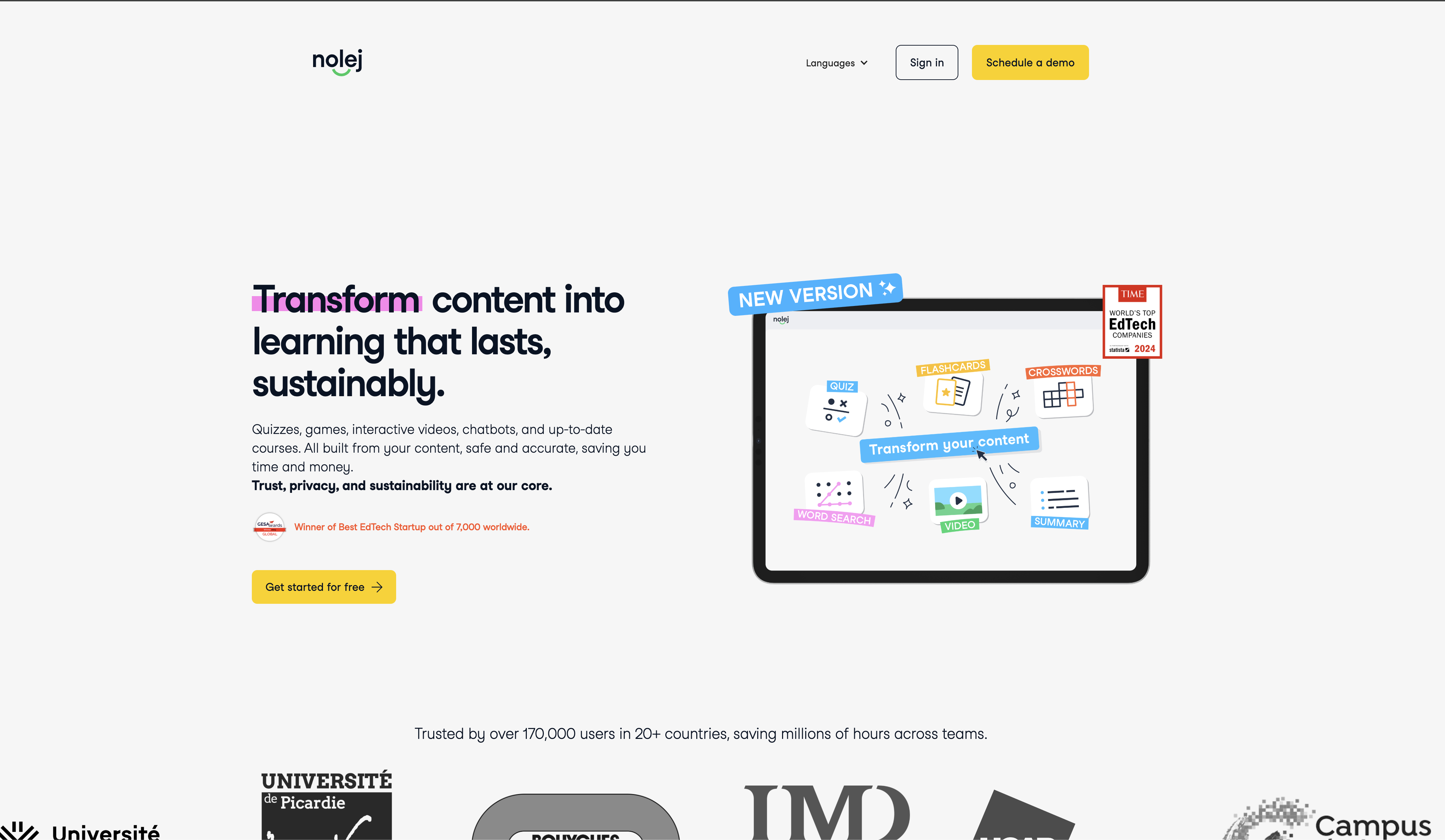 Nolej - Screenshot showing the interface and features of this AI tool
