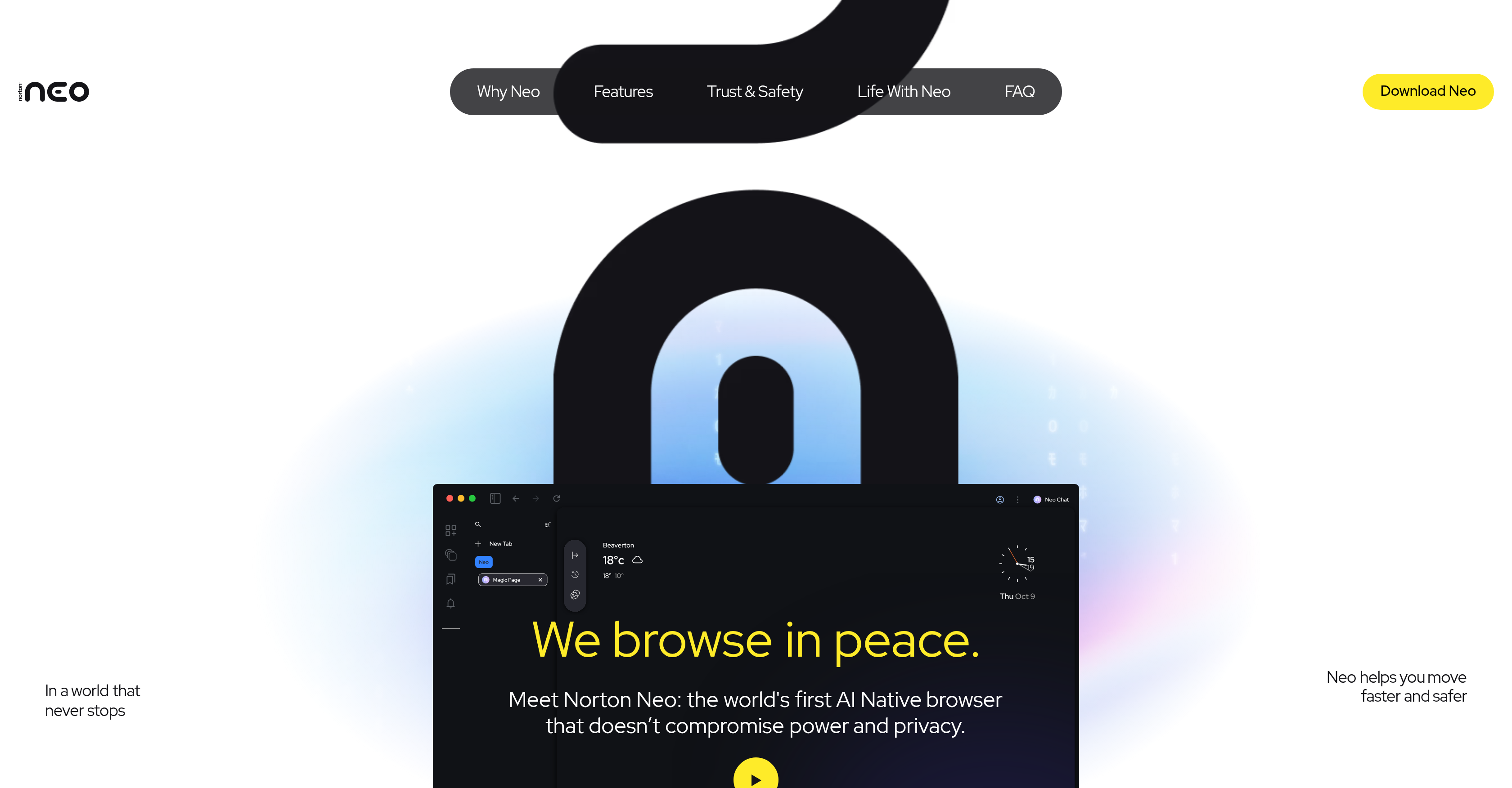 Norton Neo Browser - Screenshot showing the interface and features of this AI tool