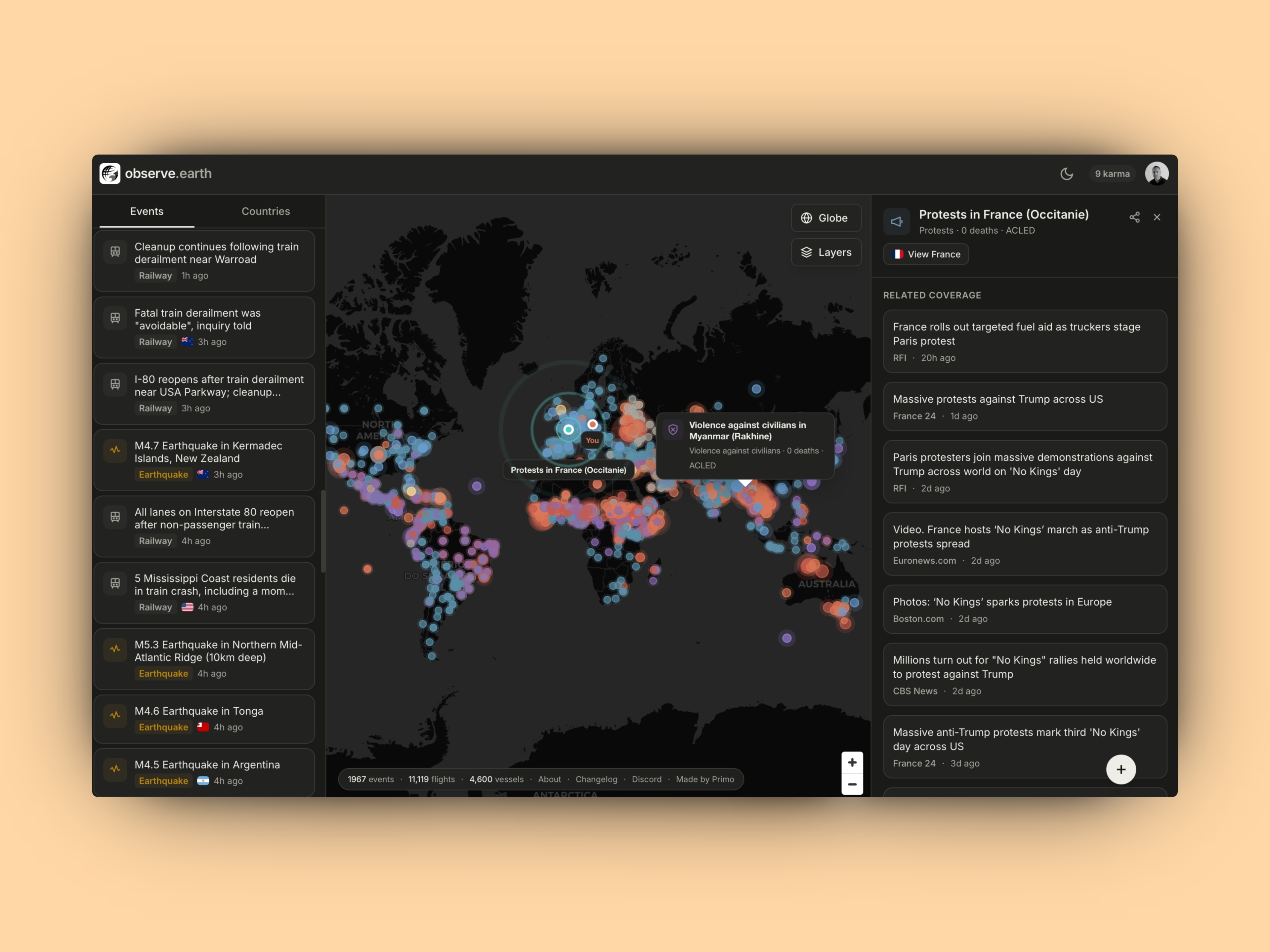Observe Earth - Screenshot showing the interface and features of this AI tool