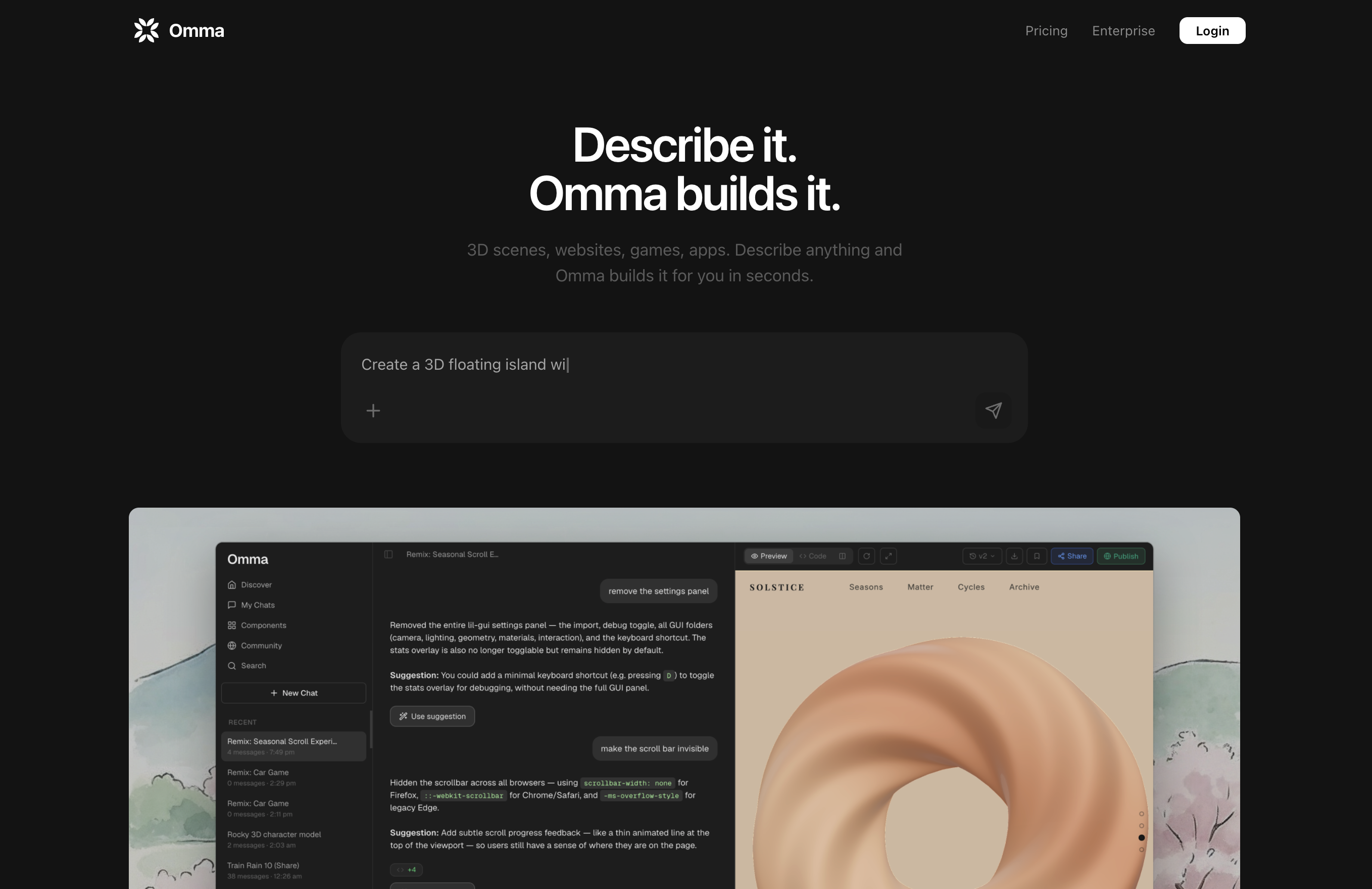 Omma - Screenshot showing the interface and features of this AI tool