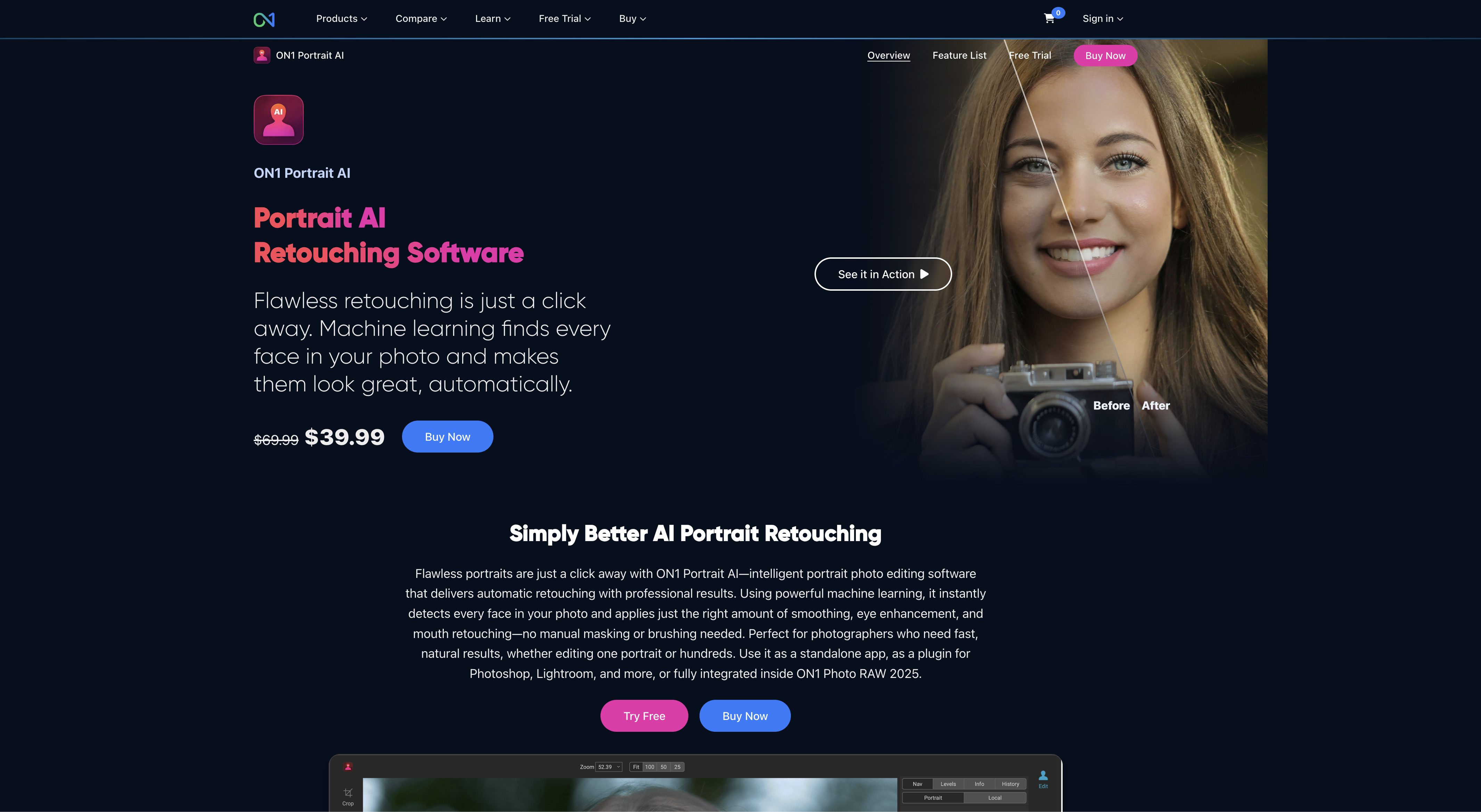 On1 - Screenshot showing the interface and features of this AI tool