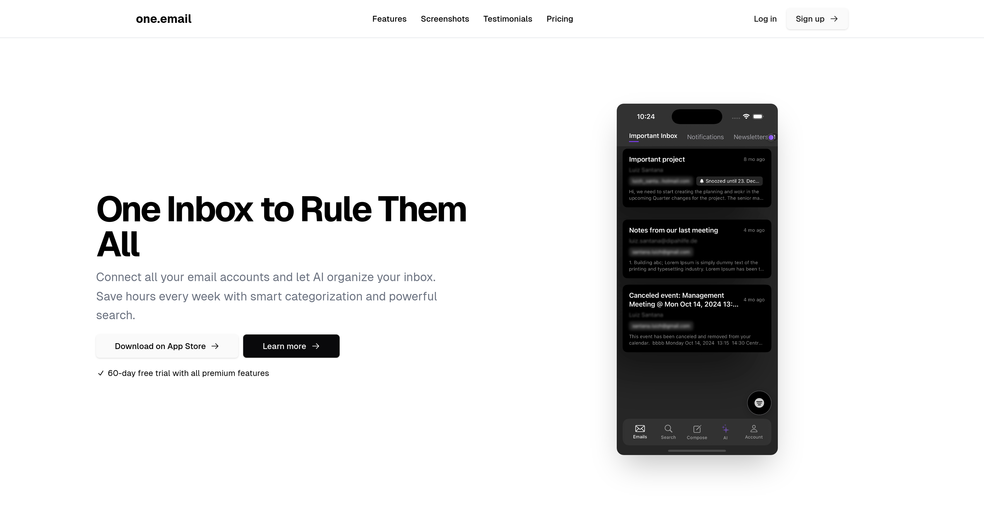 one.email - Screenshot showing the interface and features of this AI tool