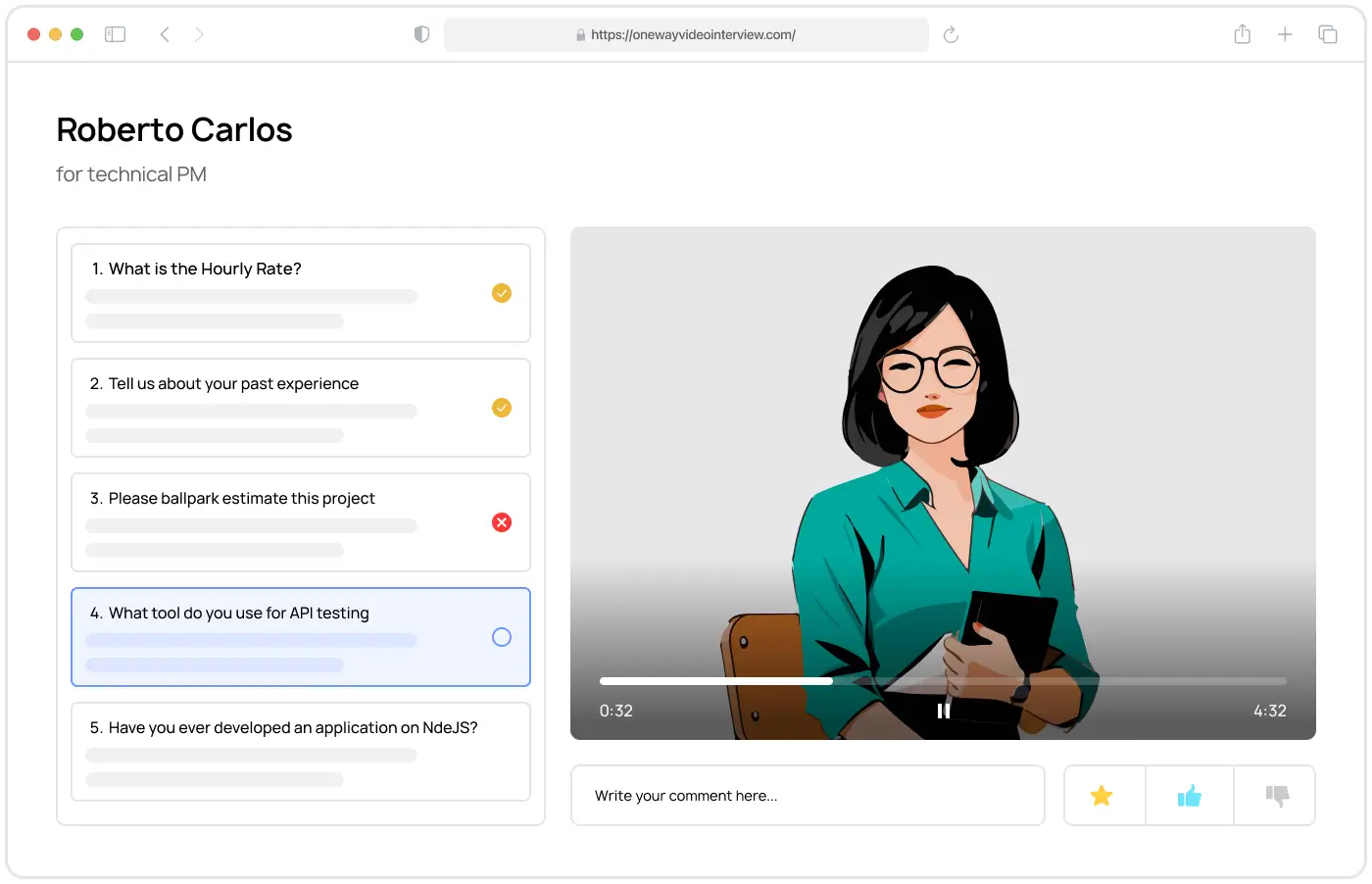 One Way Interview – Video Recruiting Tool - Screenshot showing the interface and features of this AI tool