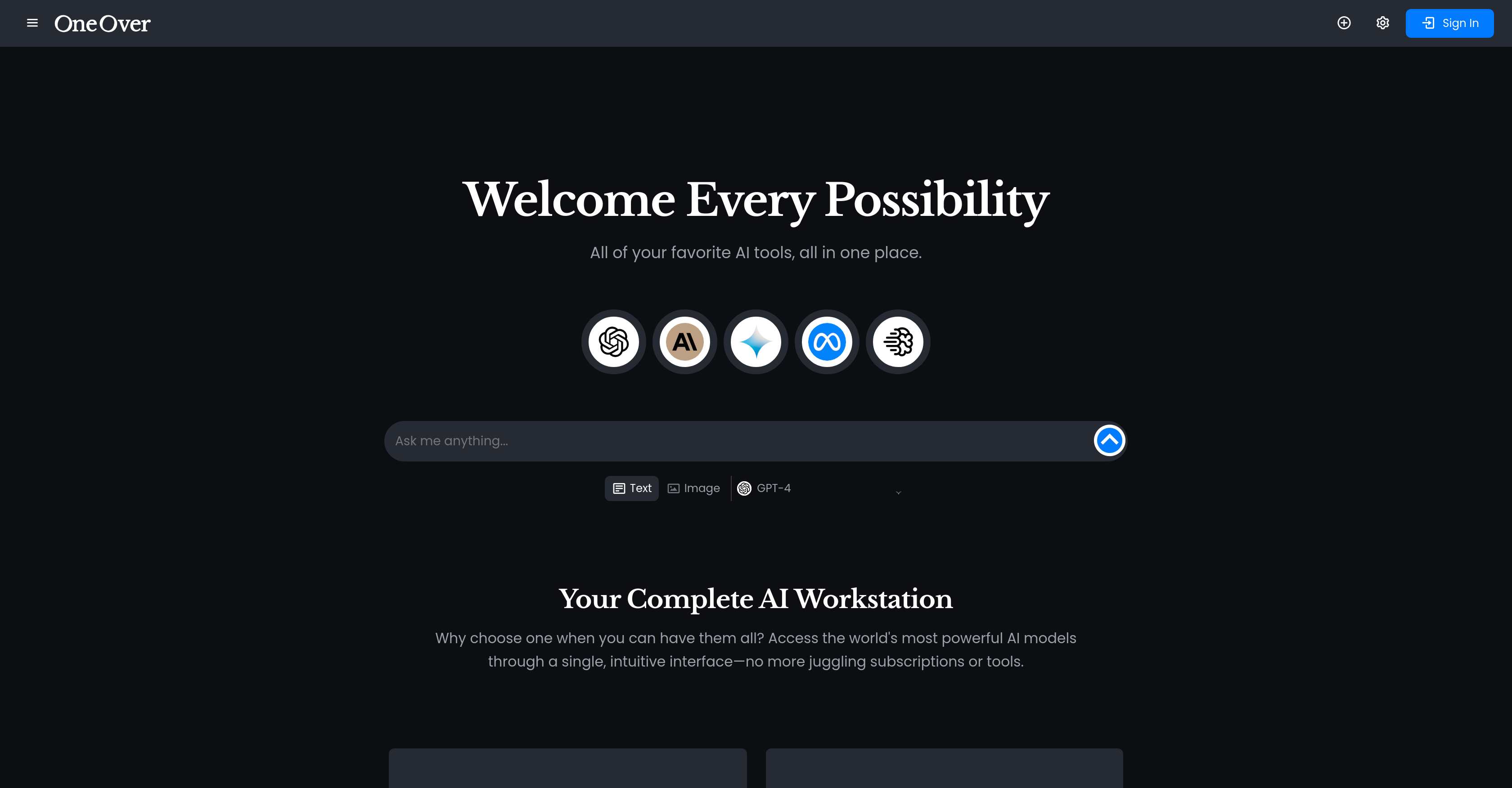 OneOver.com - Screenshot showing the interface and features of this AI tool