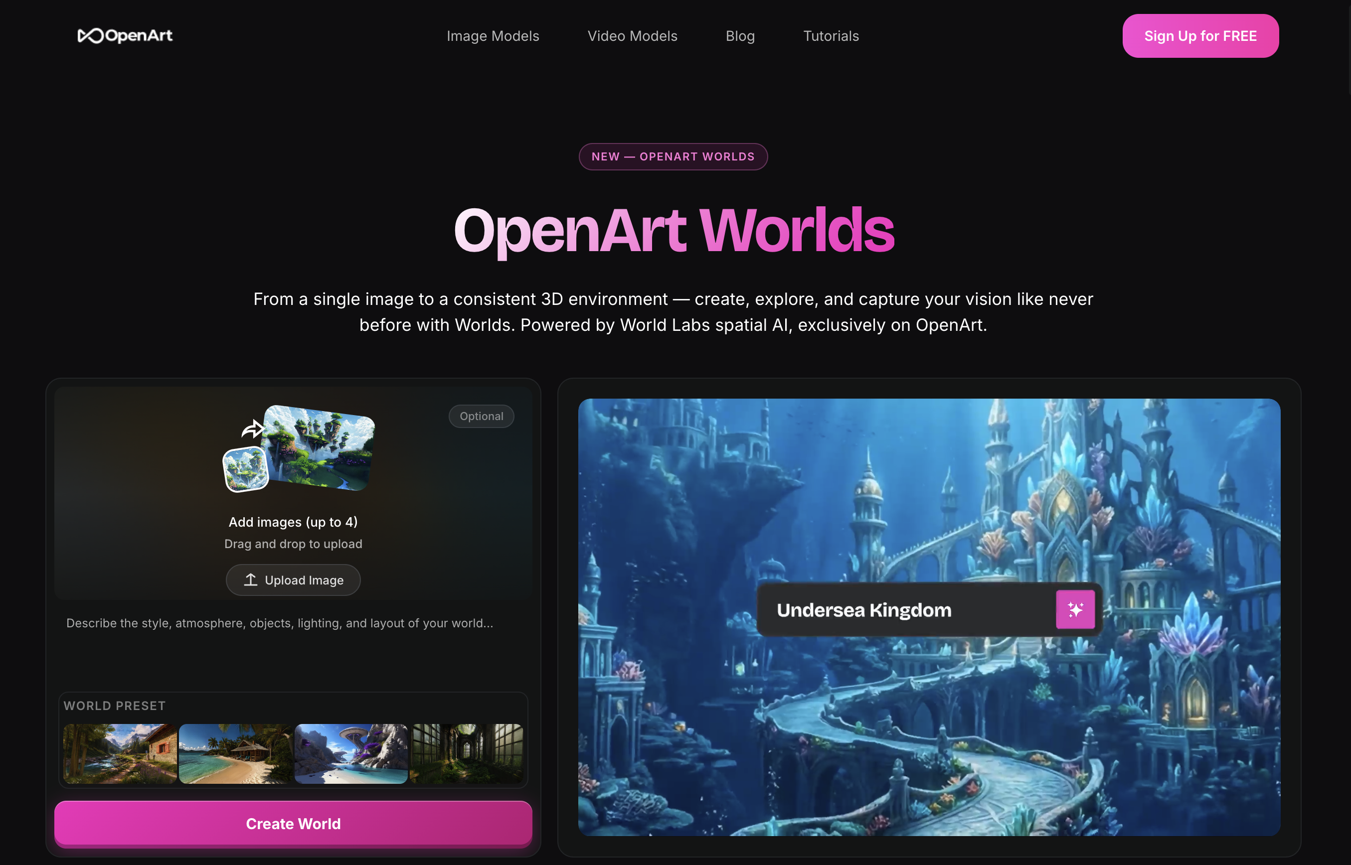 OpenArt World - Screenshot showing the interface and features of this AI tool
