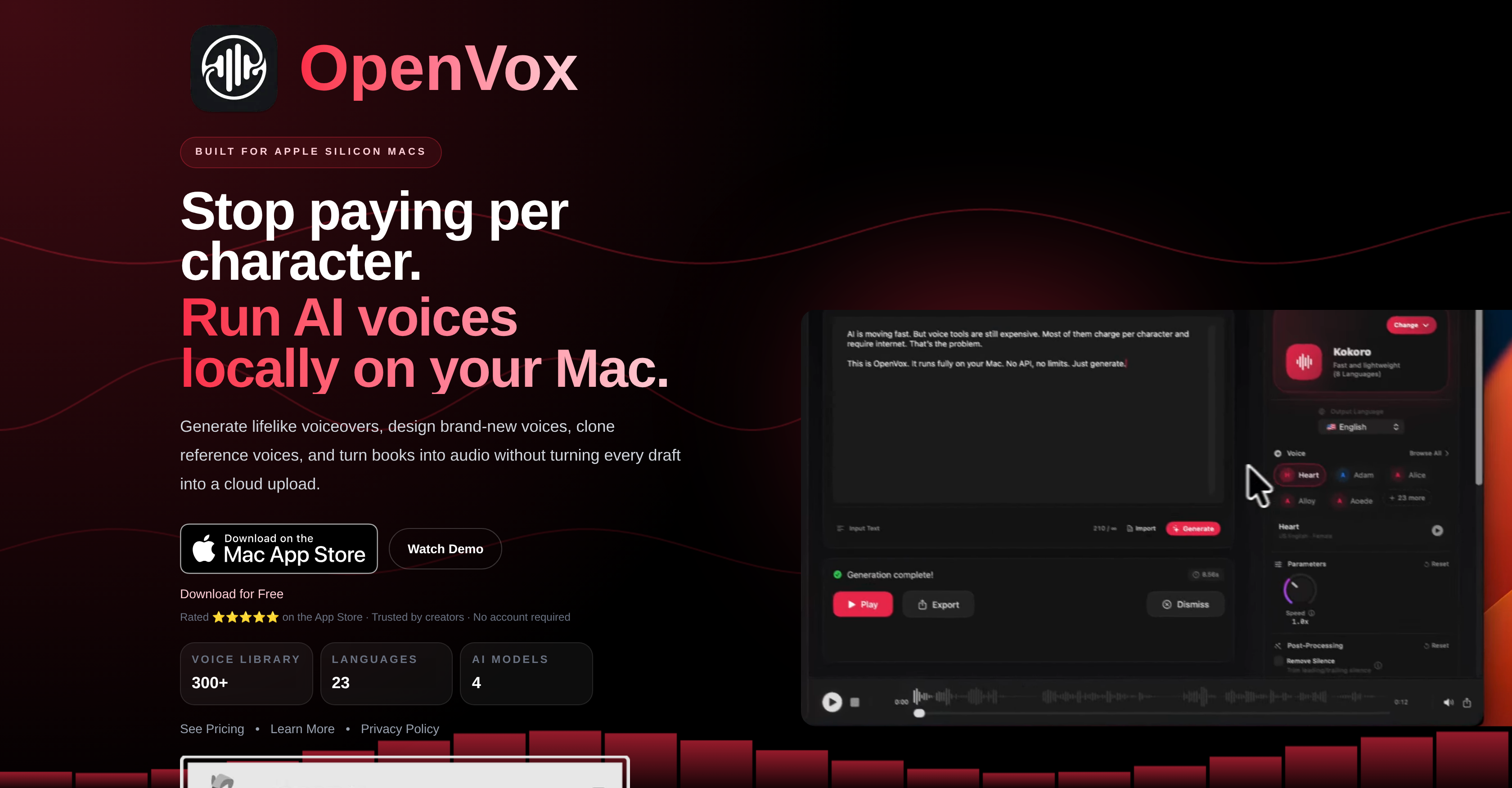 OpenVox - Screenshot showing the interface and features of this AI tool