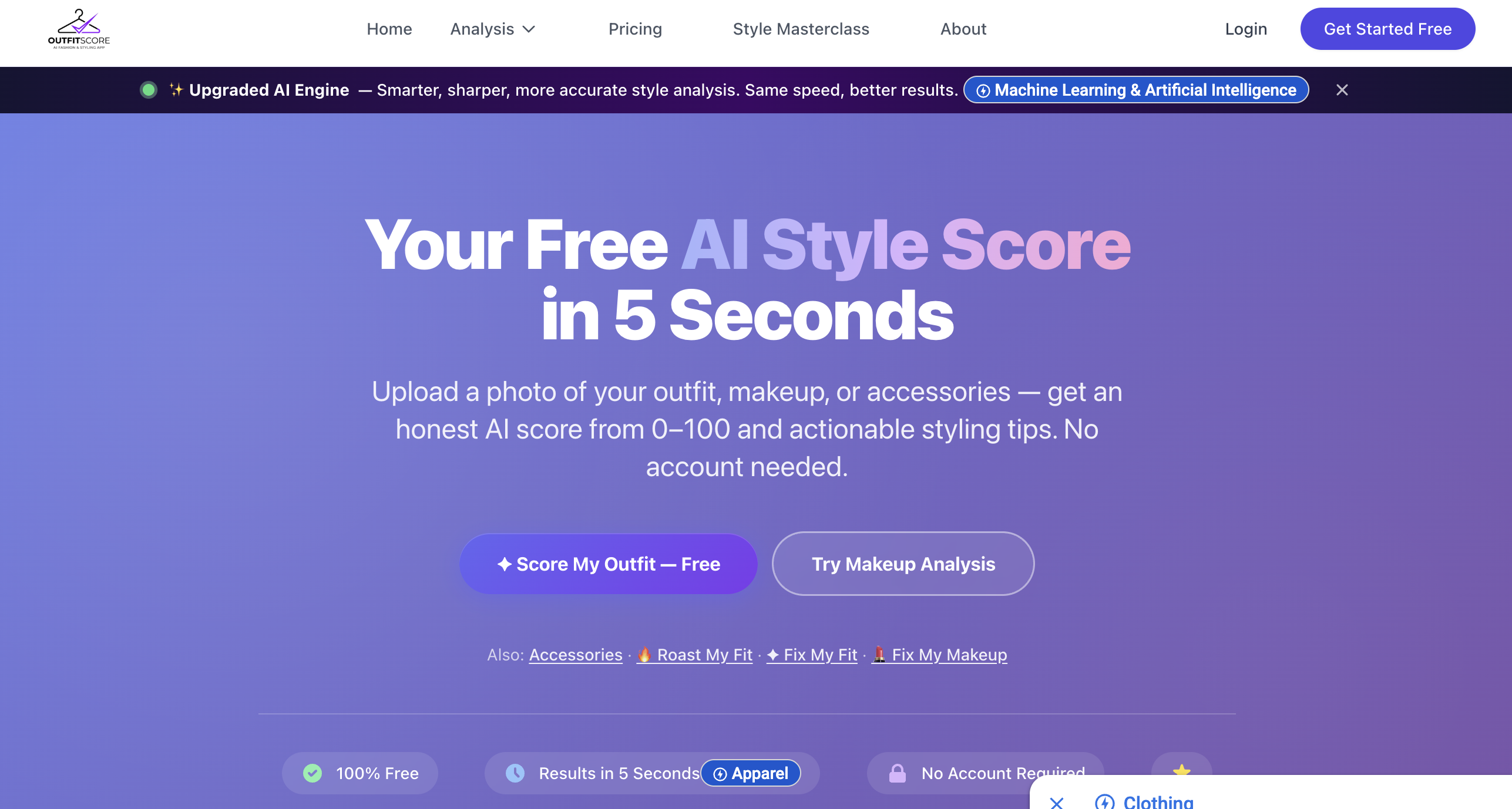 OutfitScore - Screenshot showing the interface and features of this AI tool