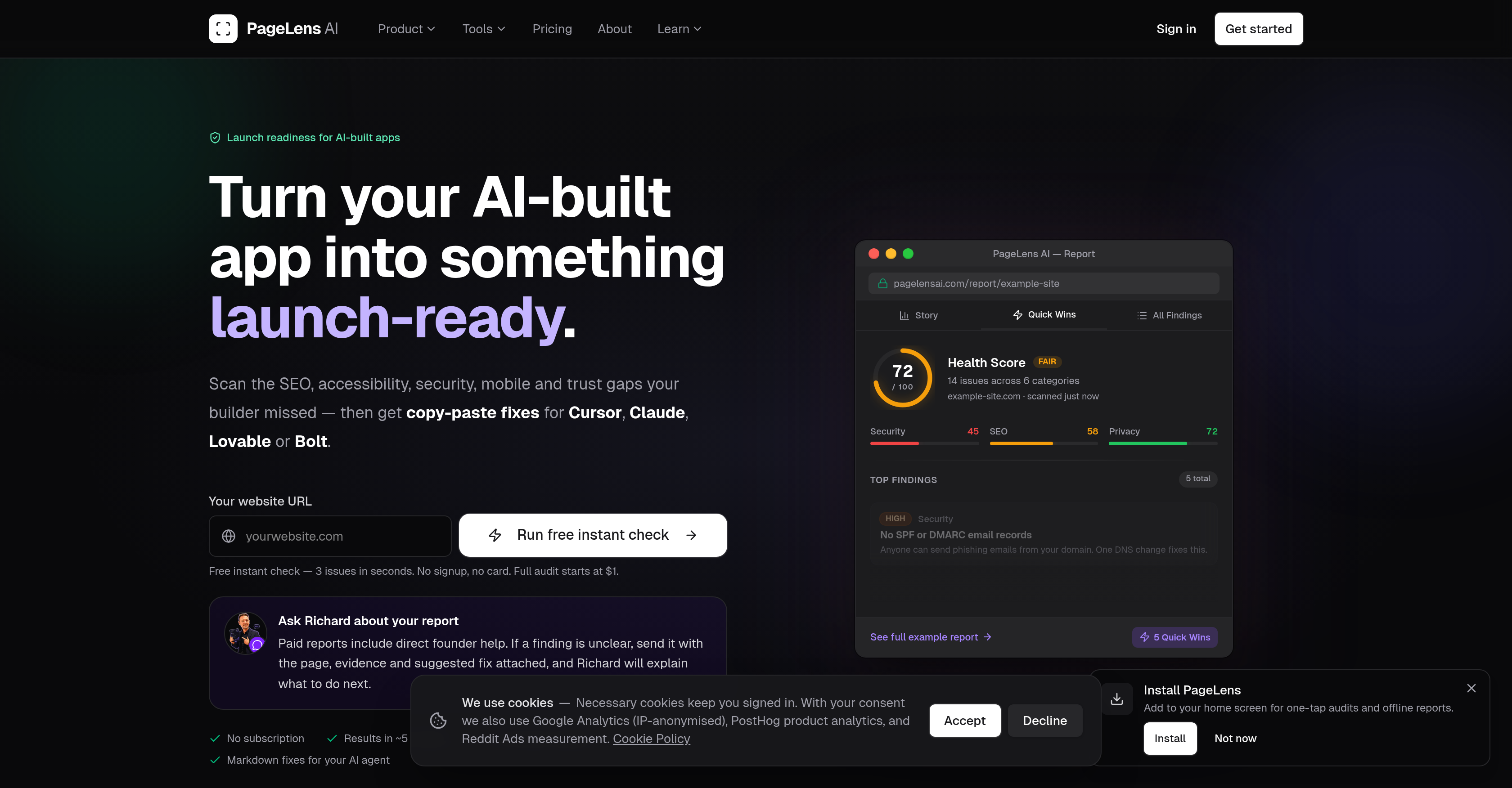 PageLens AI - Screenshot showing the interface and features of this AI tool