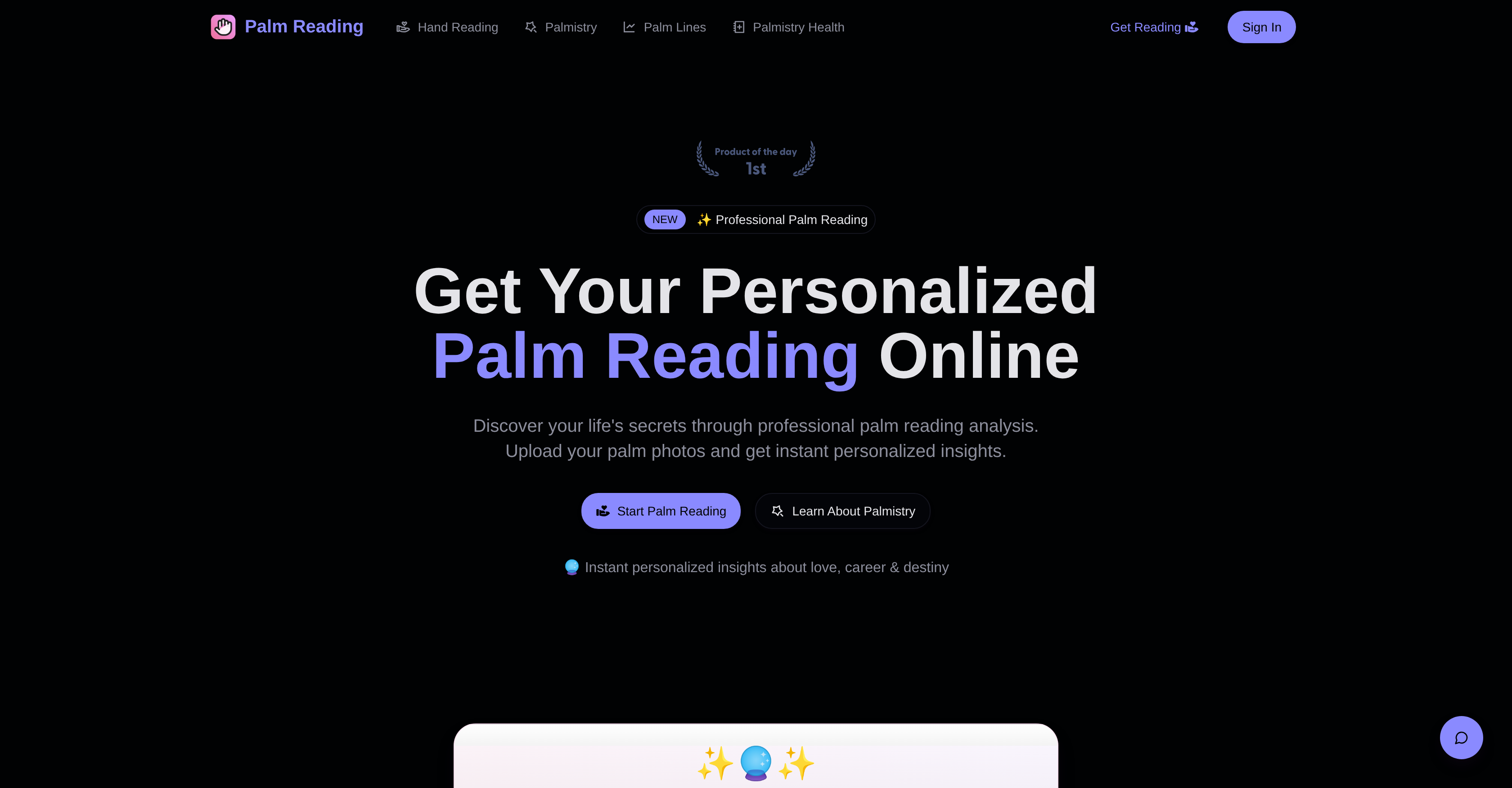 Palm Reading.app - Screenshot showing the interface and features of this AI tool
