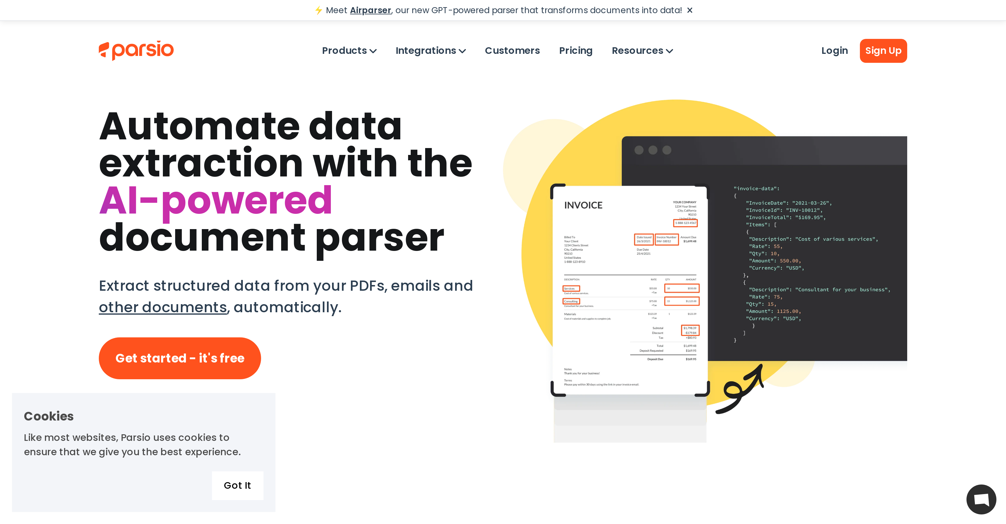 Parsio - Screenshot showing the interface and features of this AI tool