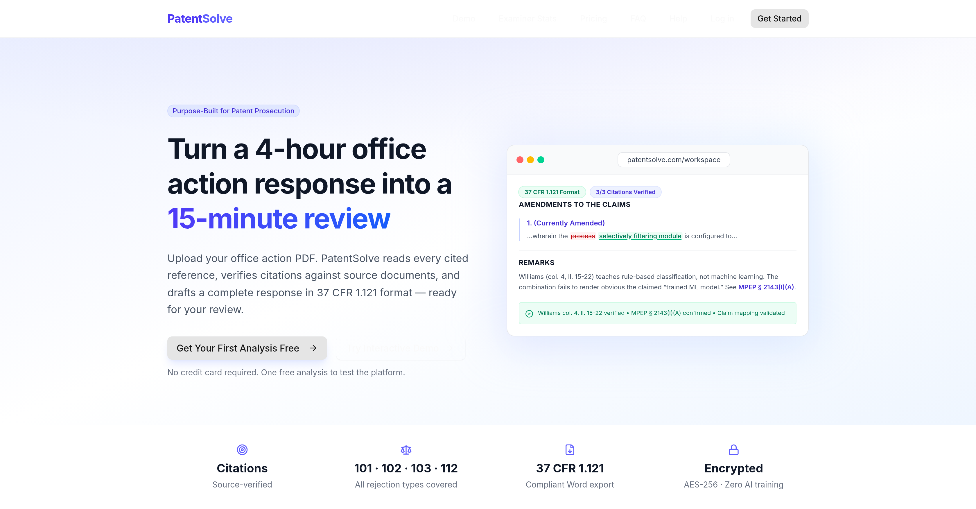 PatentSolve - Screenshot showing the interface and features of this AI tool