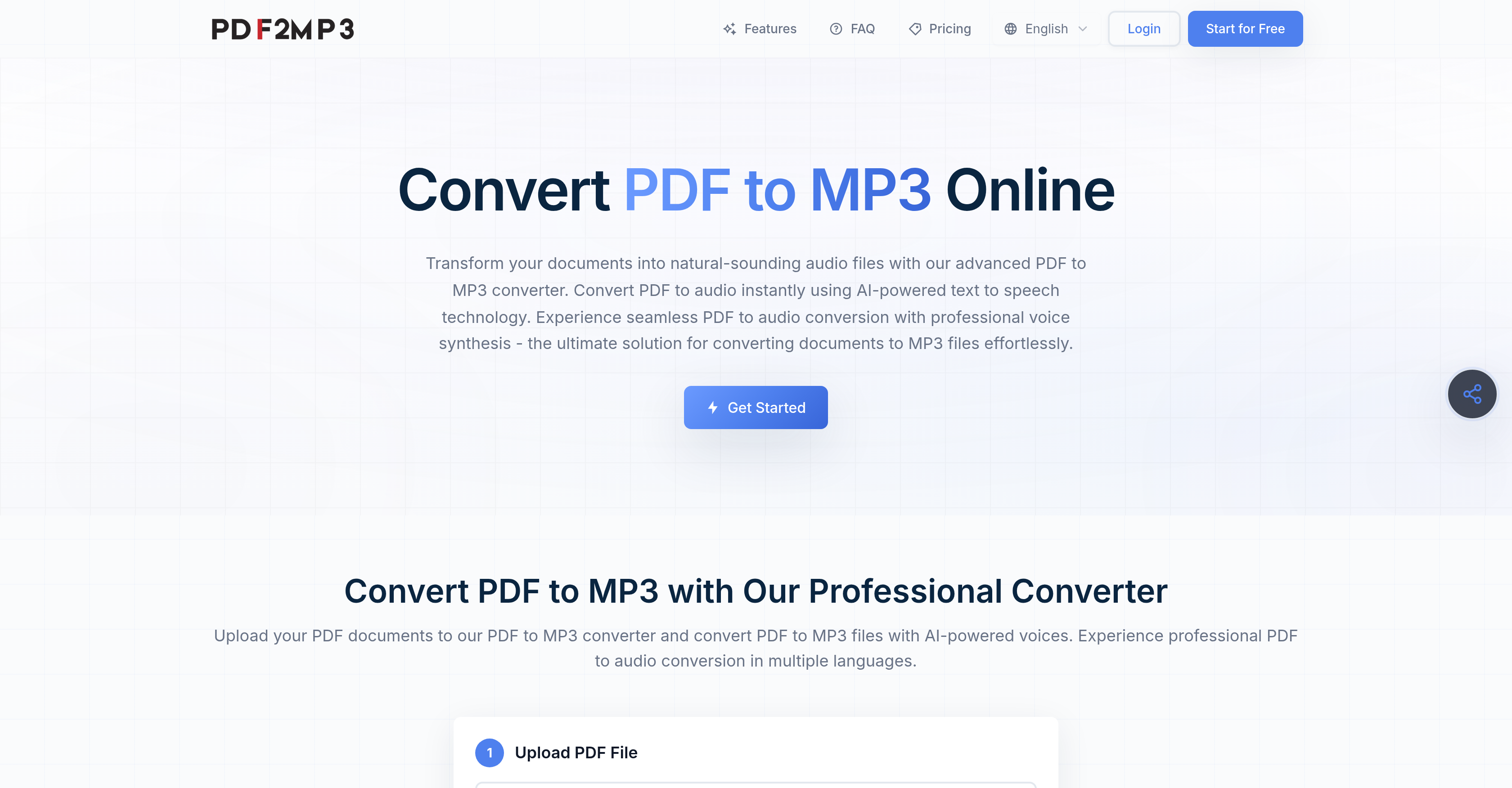 PDF2MP3 - Screenshot showing the interface and features of this AI tool