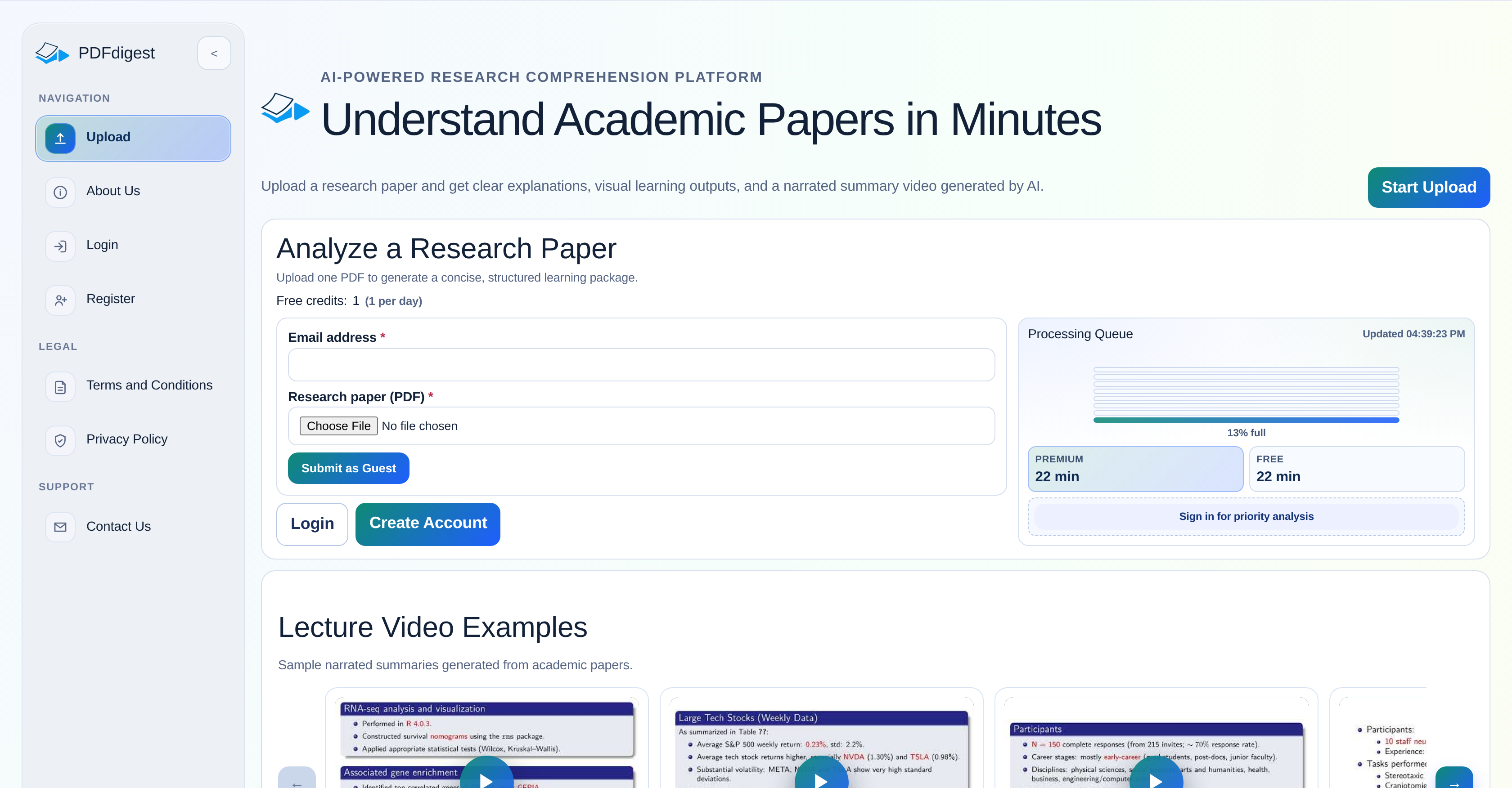 PDFdigest - Screenshot showing the interface and features of this AI tool